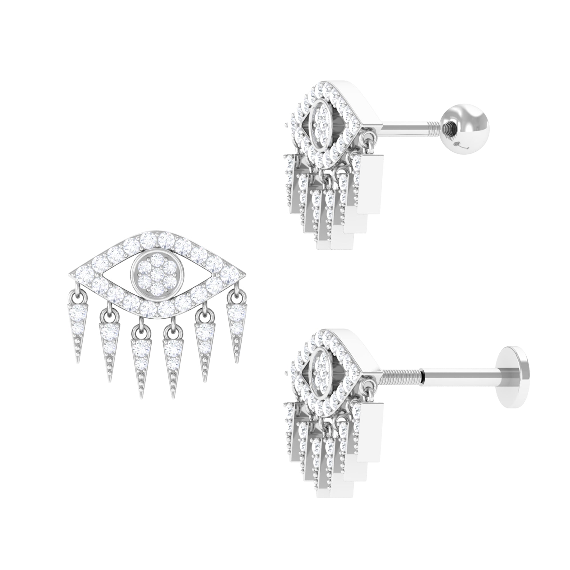 Unique Moissanite Evil Eye Earring for Cartilage Piercing Moissanite - ( D-VS1 ) - Color and Clarity - Rosec Jewels