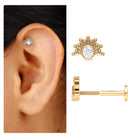 Bezel Set Diamond Sunburst Earring for Helix Piercing Natural - ( HI-SI ) - Rosec Jewels