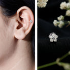 Certified Round Moissanite Flower Earring for Conch Piercing D-VS1 - Rosec Jewels