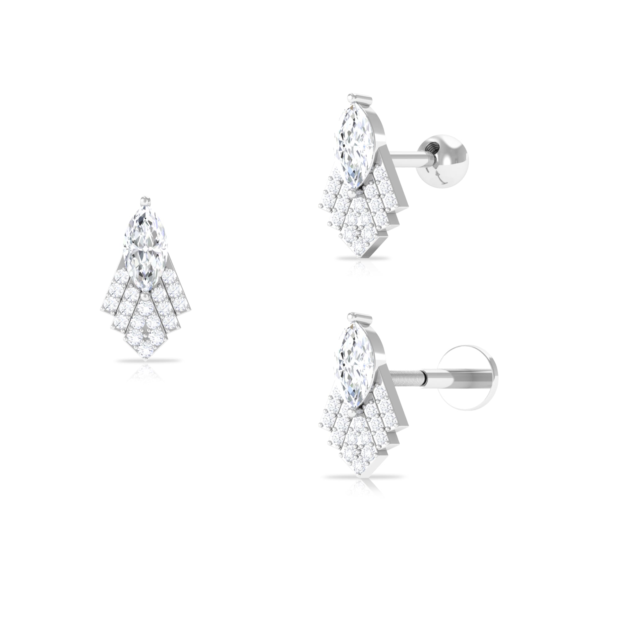 Marquise Moissanite Gothic Earring for Helix Piercing Moissanite - ( D-VS1 ) - Color and Clarity - Rosec Jewels