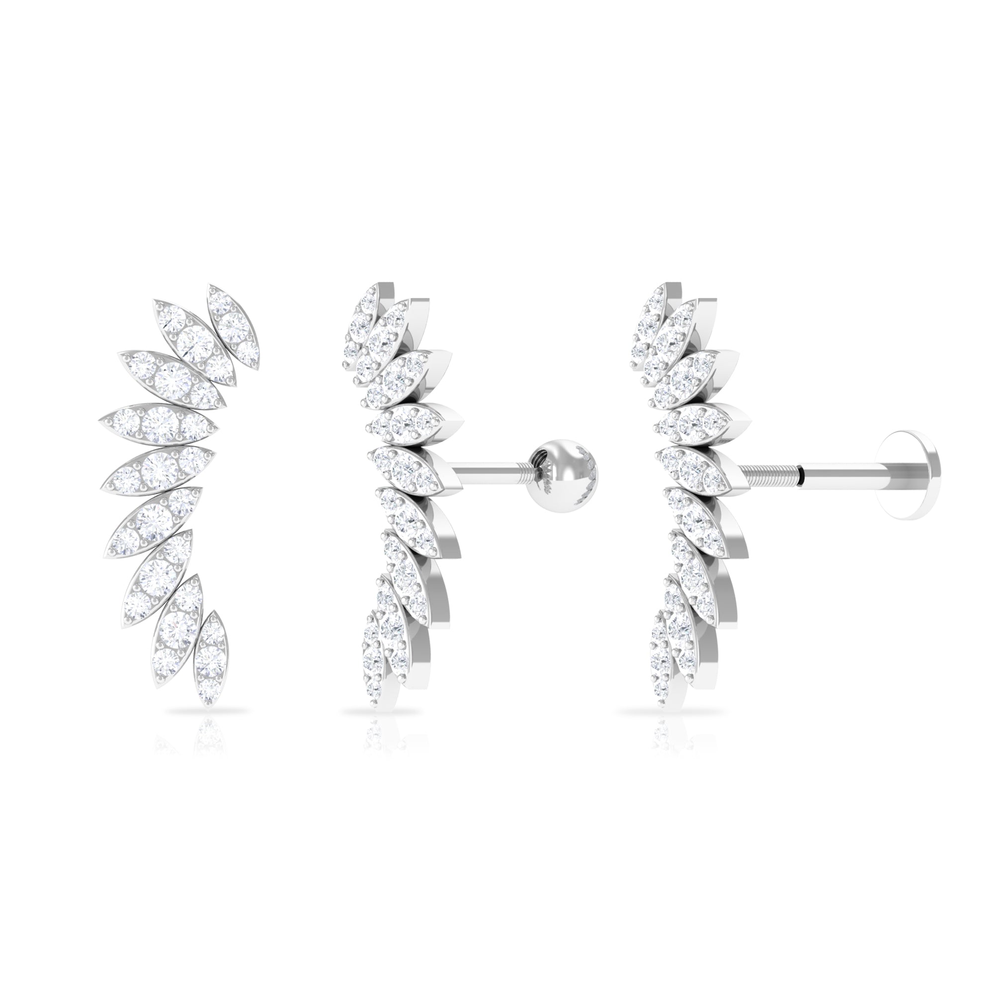 Moissanite Feather Climber Earring for Cartilage Piercing Moissanite - ( D-VS1 ) - Color and Clarity - Rosec Jewels