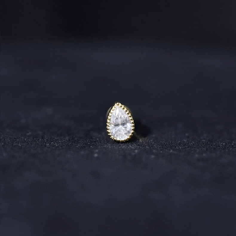 Solitaire Diamond Teardrop Stud Earring for Helix Piercing Natural - ( HI-SI ) - Rosec Jewels