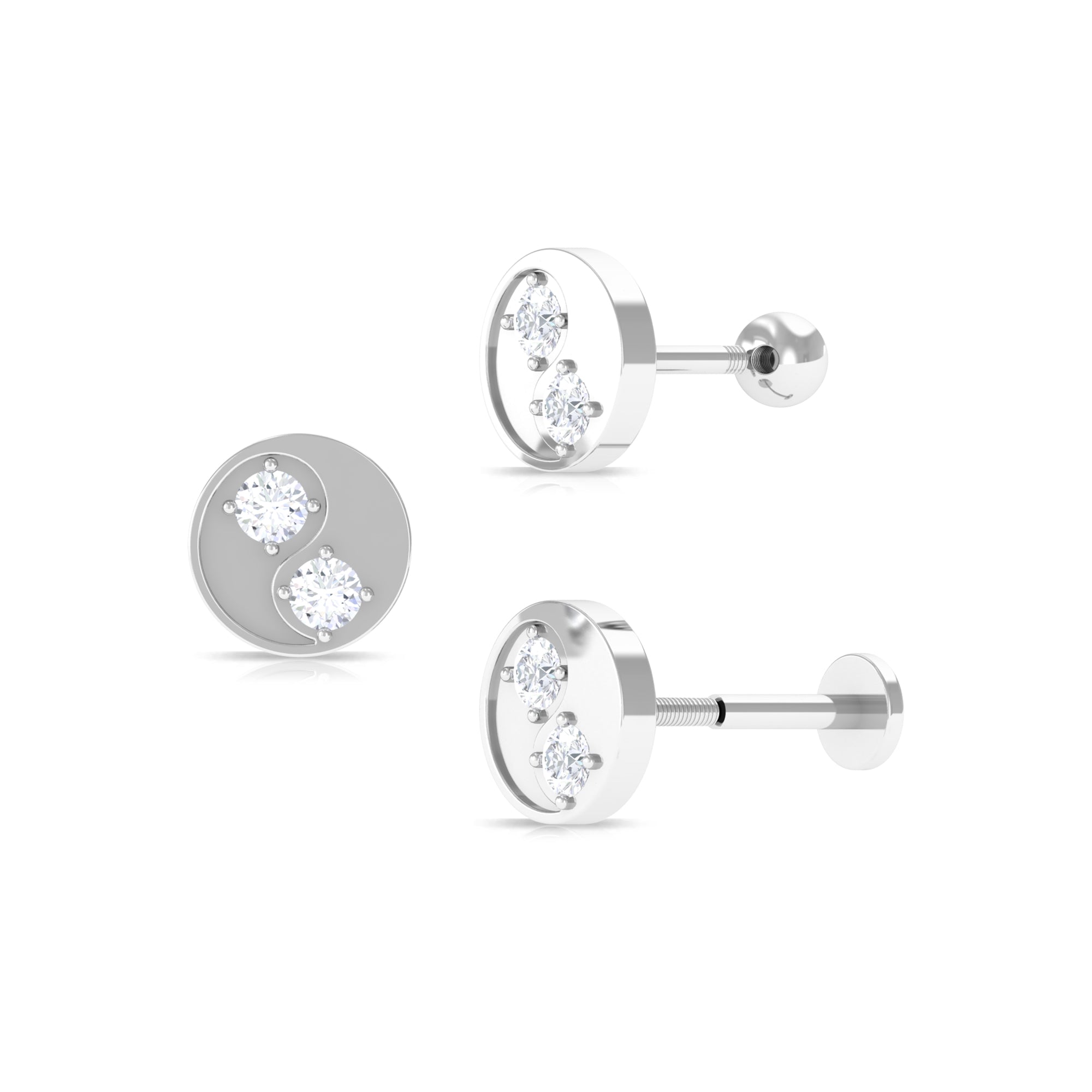 Moissanite 2 Stone Circle Earring for Helix Piercing Moissanite - ( D-VS1 ) - Color and Clarity - Rosec Jewels