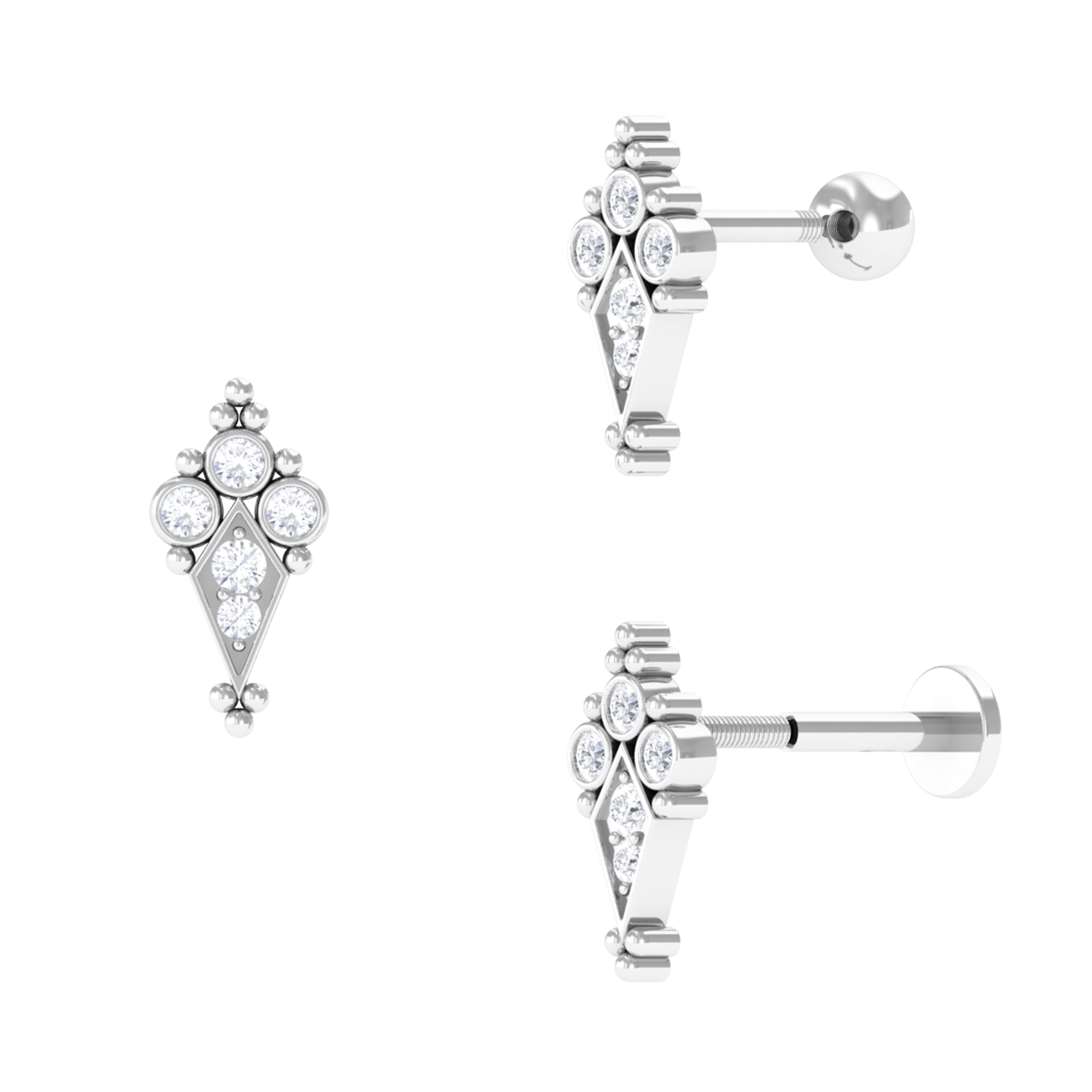 Diamond Art Deco Cartilage Earring with Beads Diamond - ( HI-SI ) - Color and Clarity - Rosec Jewels