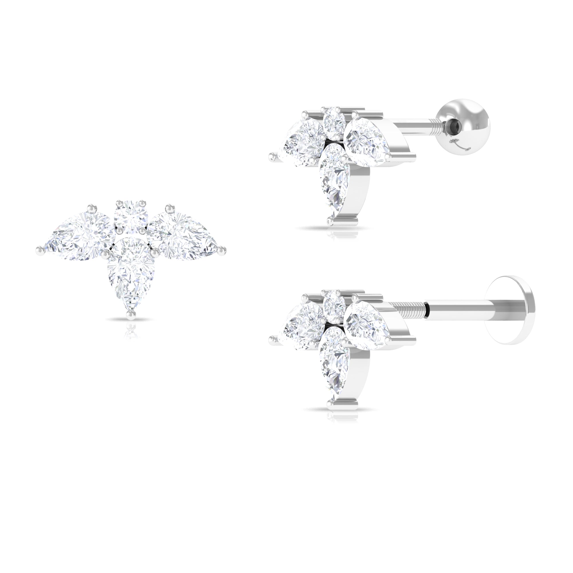 Certified Pear Shape Moissanite Flower Helix Earring Moissanite - ( D-VS1 ) - Color and Clarity - Rosec Jewels