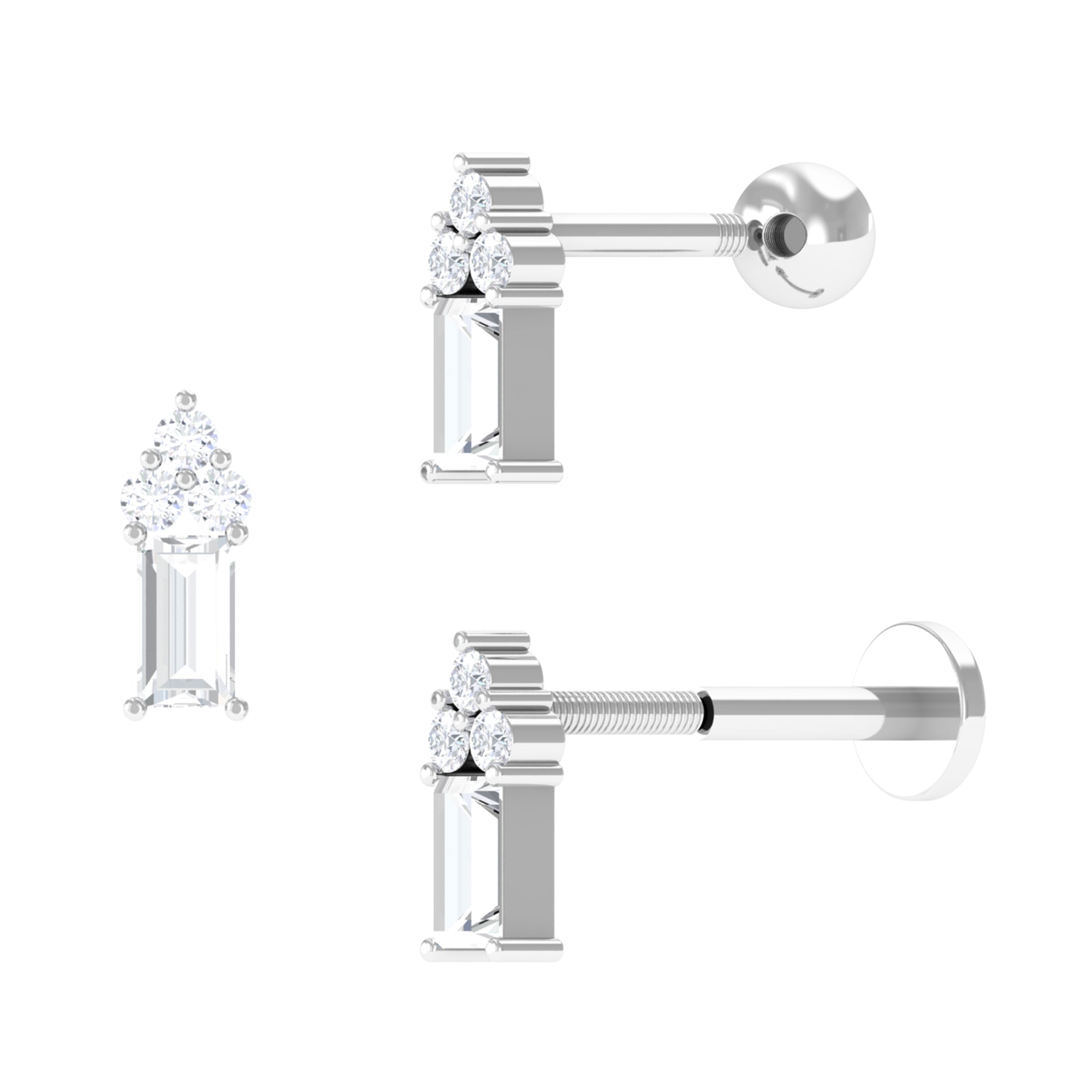 Baguette and Round Cut Moissanite Cluster Cartilage Earring Moissanite - ( D-VS1 ) - Color and Clarity - Rosec Jewels