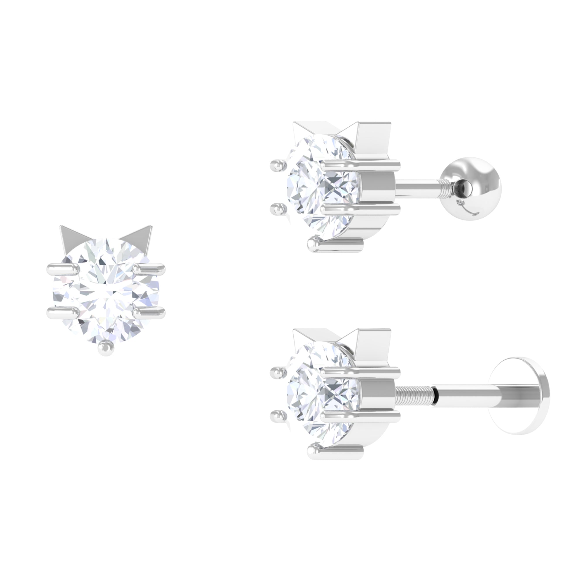 Round Moissanite Solitaire Cat Earring for Helix Piercing Moissanite - ( D-VS1 ) - Color and Clarity - Rosec Jewels