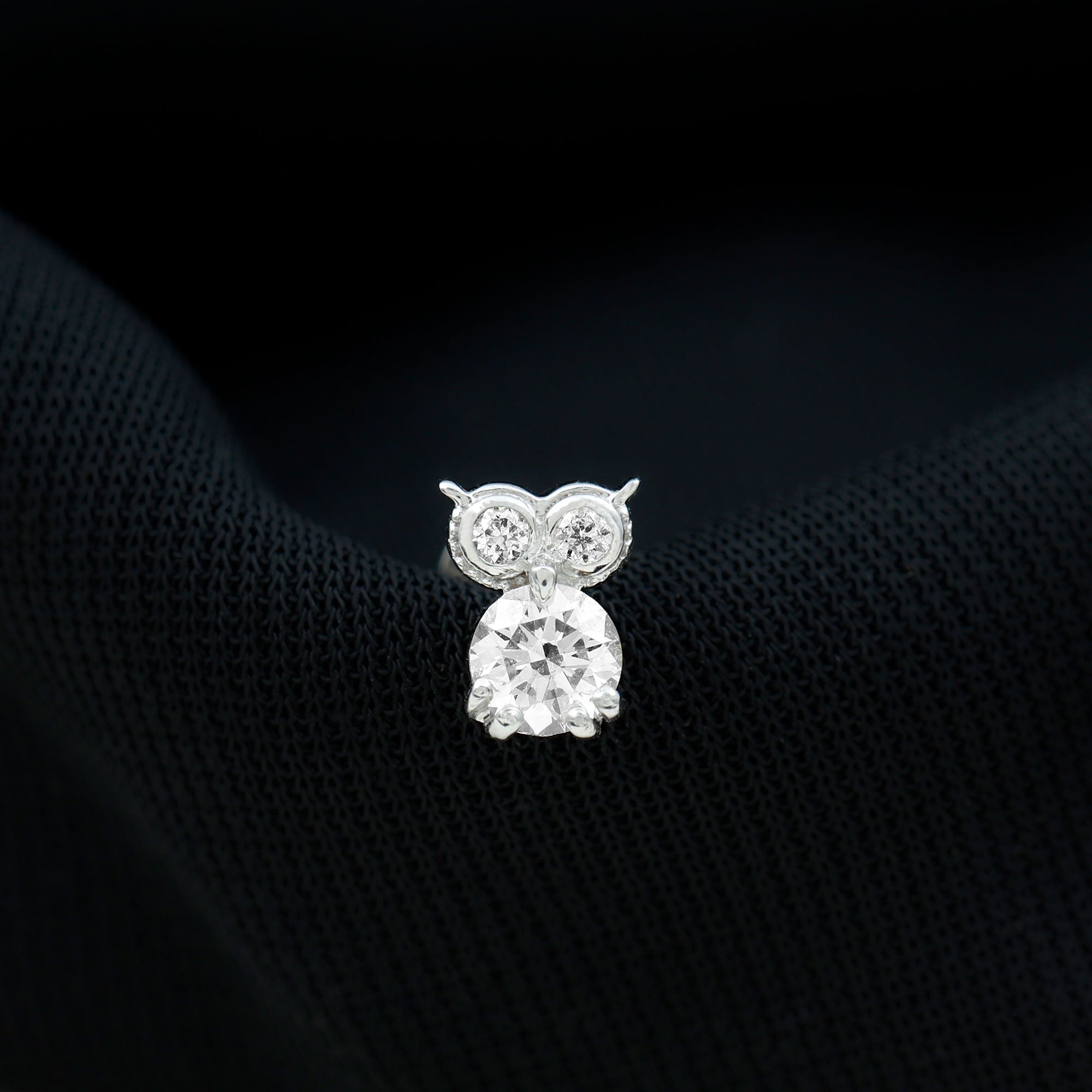 Round Cut Moissanite Owl Earring for Cartilage Piercing Moissanite - ( D-VS1 ) - Color and Clarity - Rosec Jewels