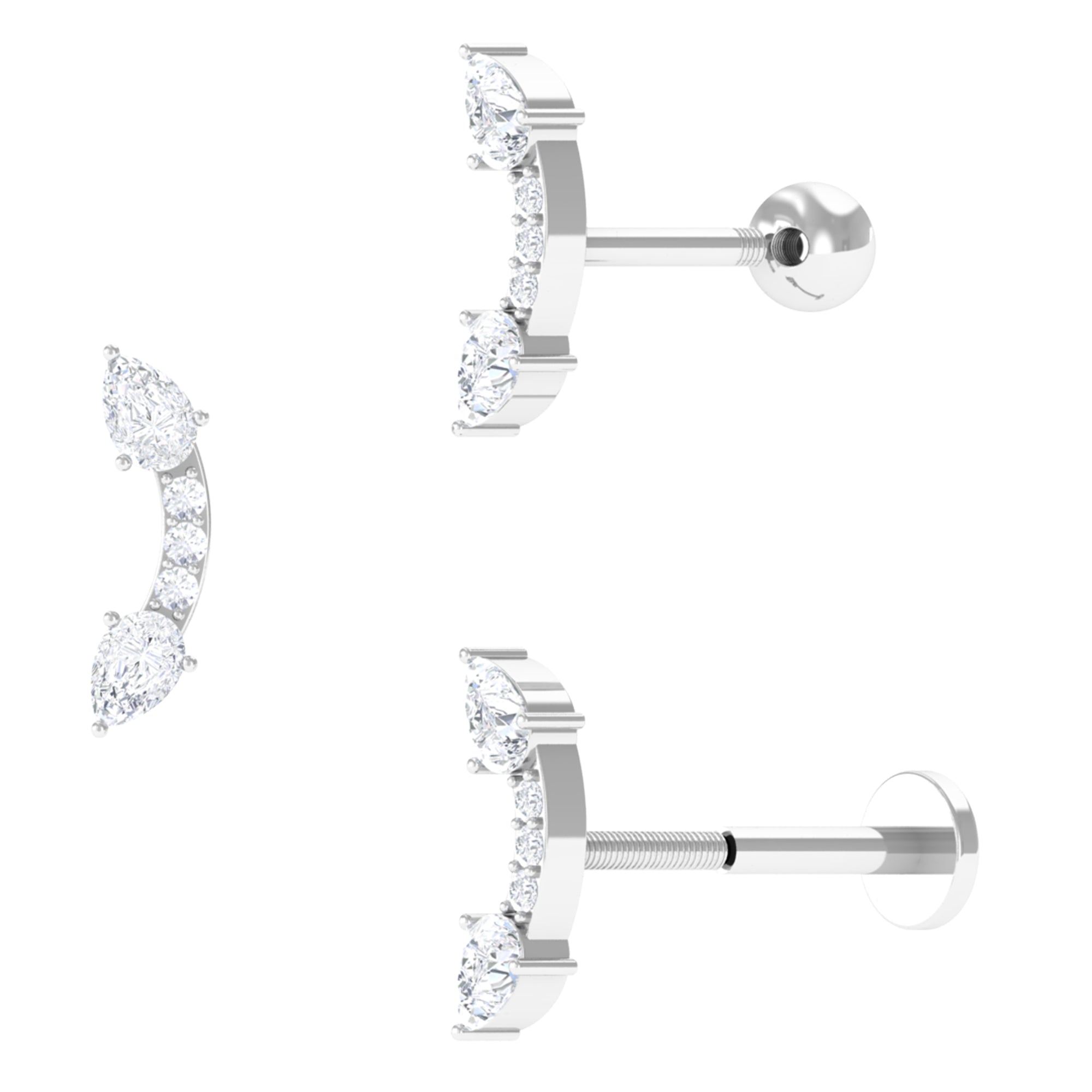 Certified Moissanite Curved Cartilage Earring Moissanite - ( D-VS1 ) - Color and Clarity - Rosec Jewels