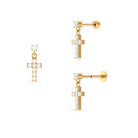 Moissanite Cross Dangly Earring for Helix Piercing D-VS1 - Rosec Jewels