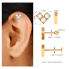 Round Moissanite Chevron Helix Earring with Beaded Gold Moissanite - ( D-VS1 ) - Color and Clarity - Rosec Jewels