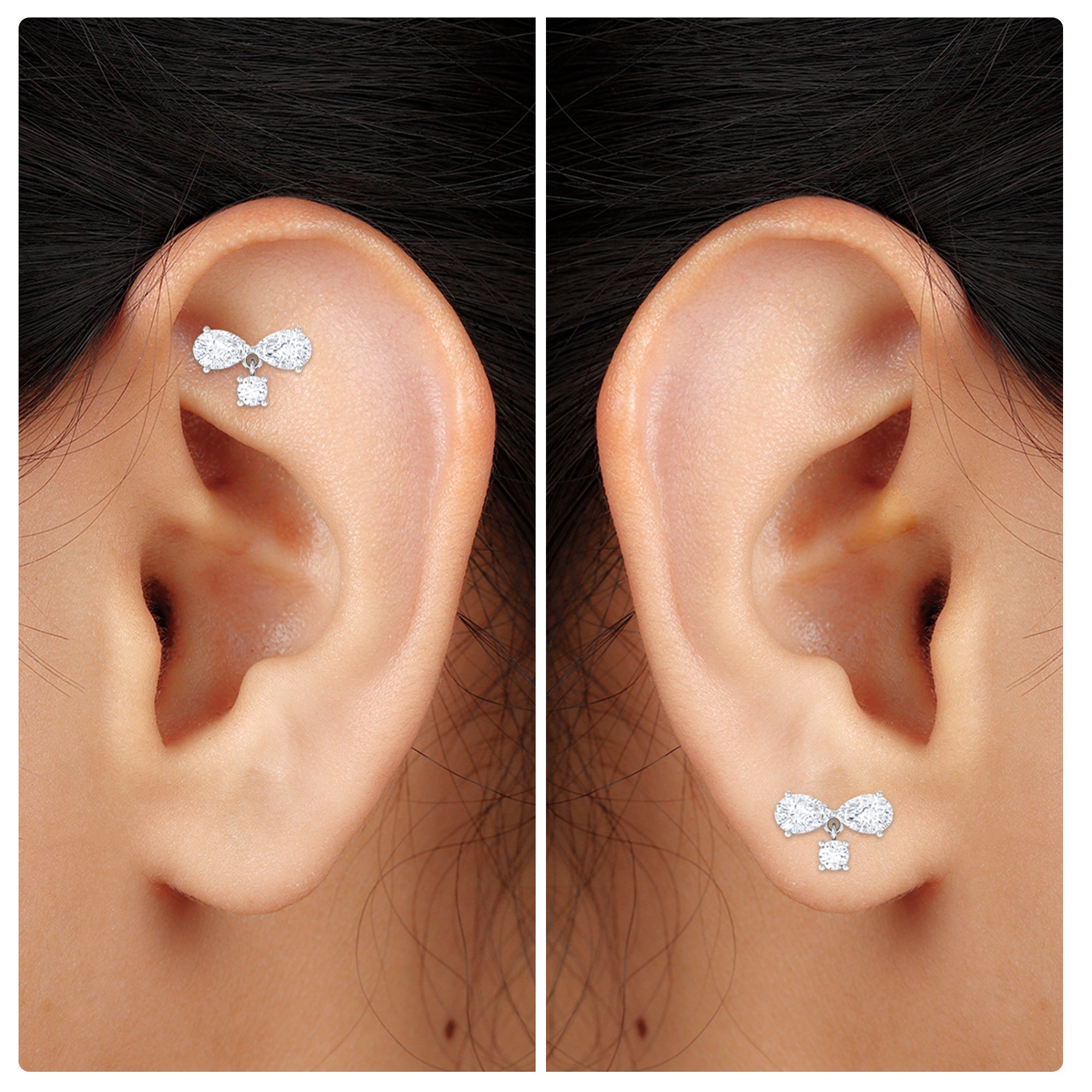 Pear Cut Moissanite Infinity Cartilage Drop Earring Moissanite - ( D-VS1 ) - Color and Clarity - Rosec Jewels