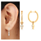 Minimalist Moissanite Hoop Drop Earring for Upper Lobe Piercing Moissanite - ( D-VS1 ) - Color and Clarity - Rosec Jewels
