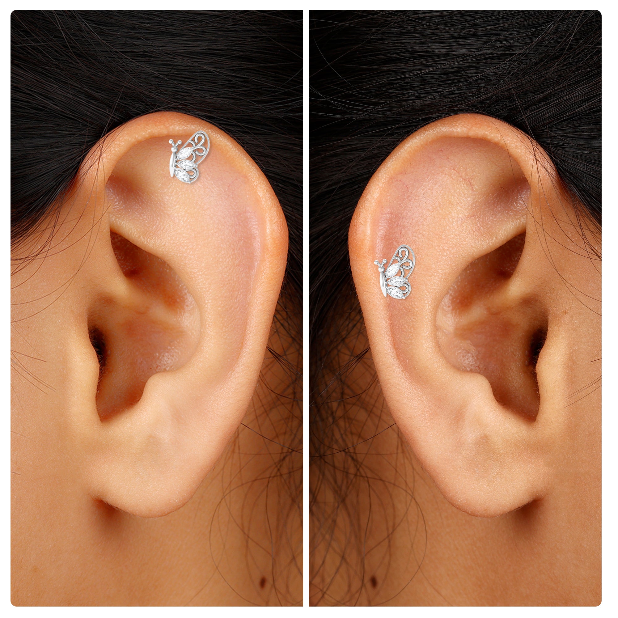 Moissanite Butterfly Helix Earring with Gold Filigree Moissanite - ( D-VS1 ) - Color and Clarity - Rosec Jewels