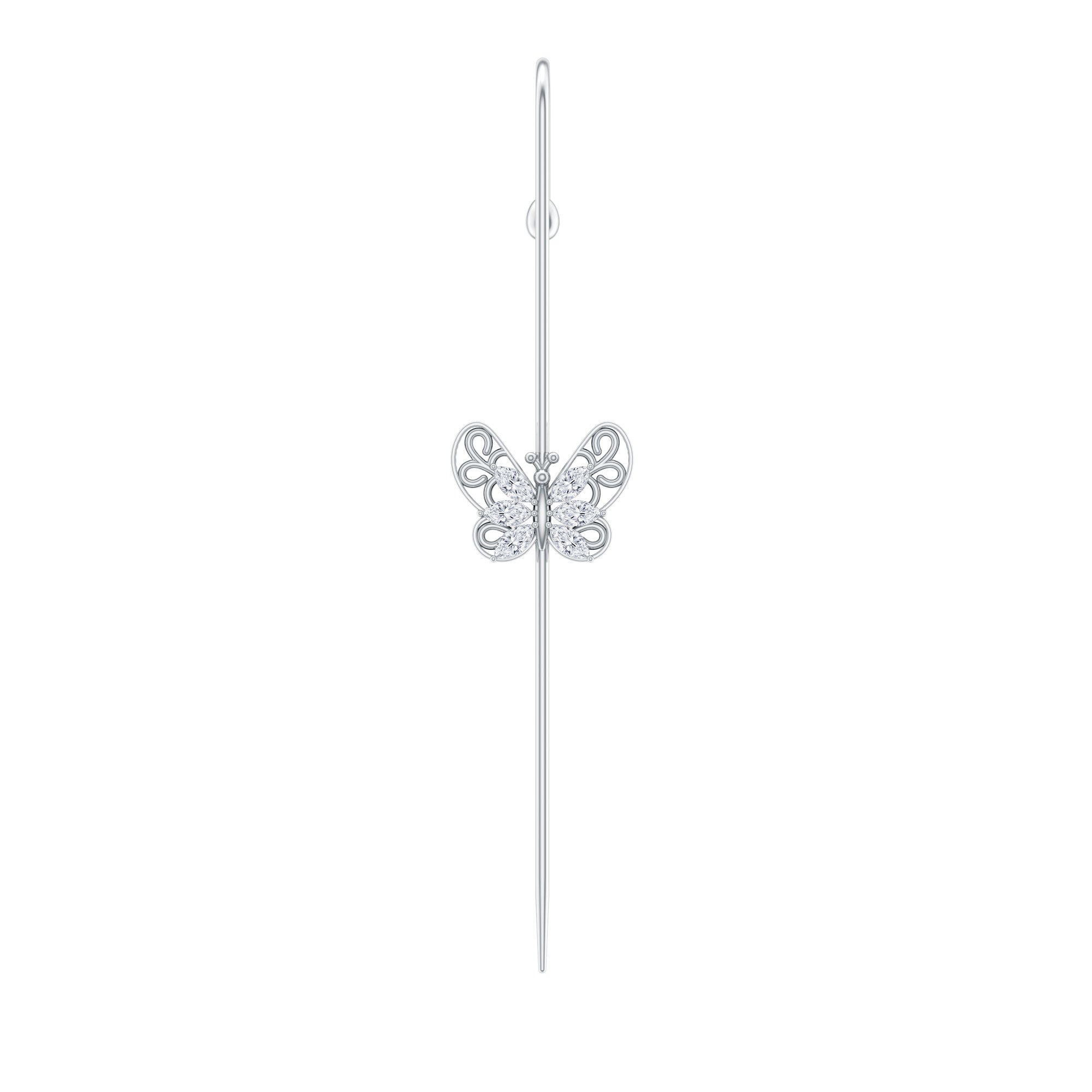 Elegant Certified Moissanite Butterfly Ear Pin Earring D-VS1 - Rosec Jewels