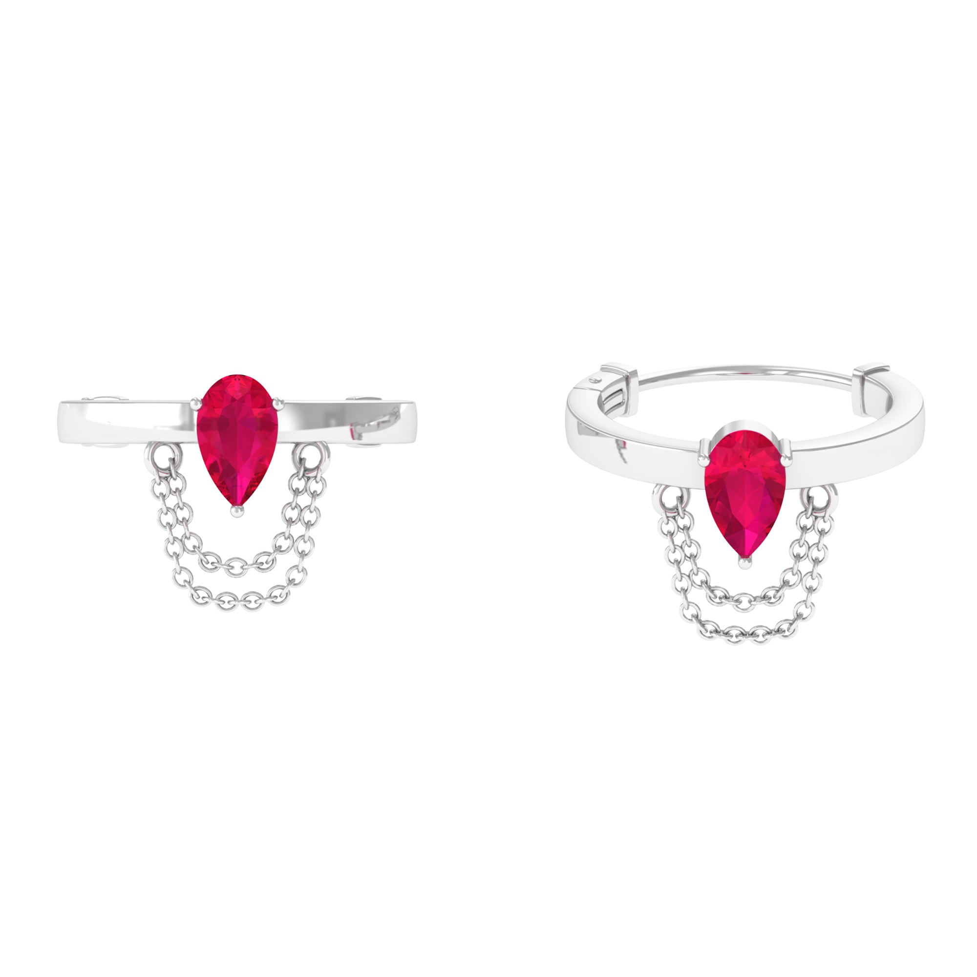 Lab Created Ruby Conch Hoop Earring with Dangling Chain Lab Created Ruby - ( AAAA ) - Quality - Rosec Jewels