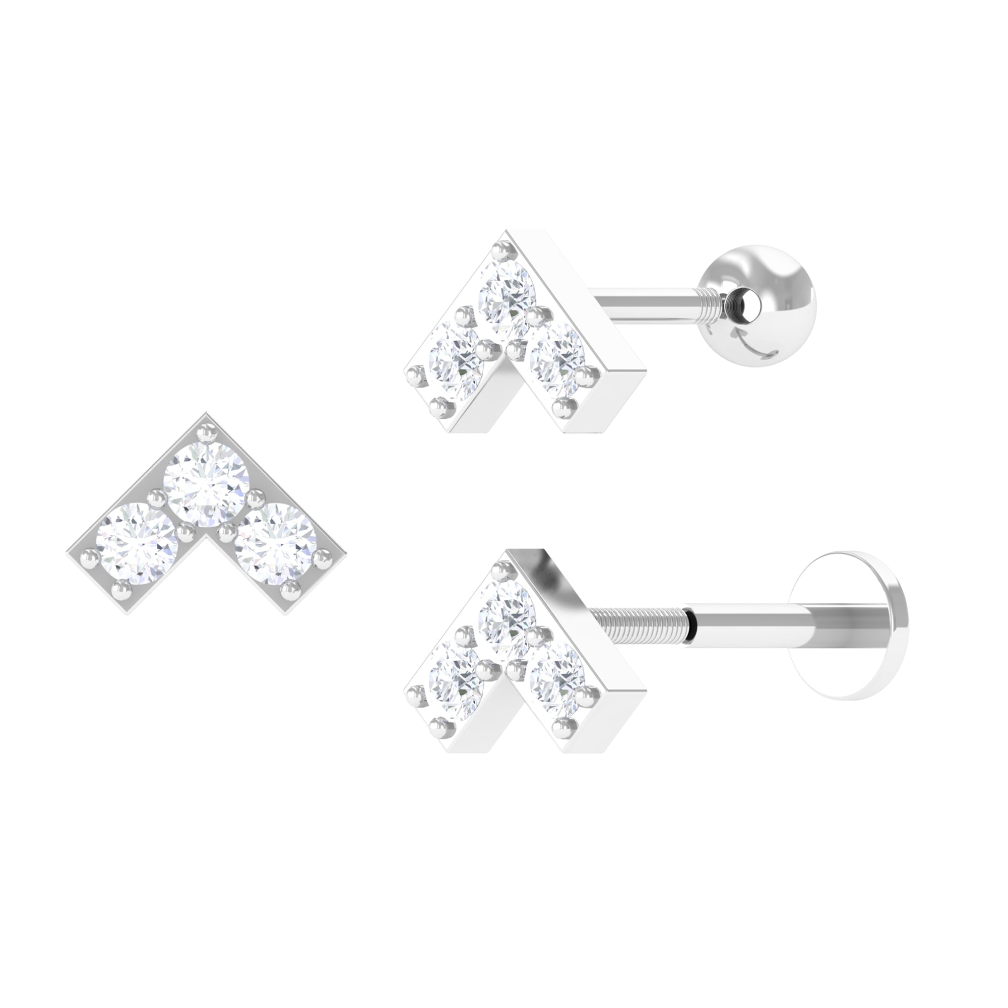 Round Moissanite Chevron Tragus Earring in Gold Moissanite - ( D-VS1 ) - Color and Clarity - Rosec Jewels