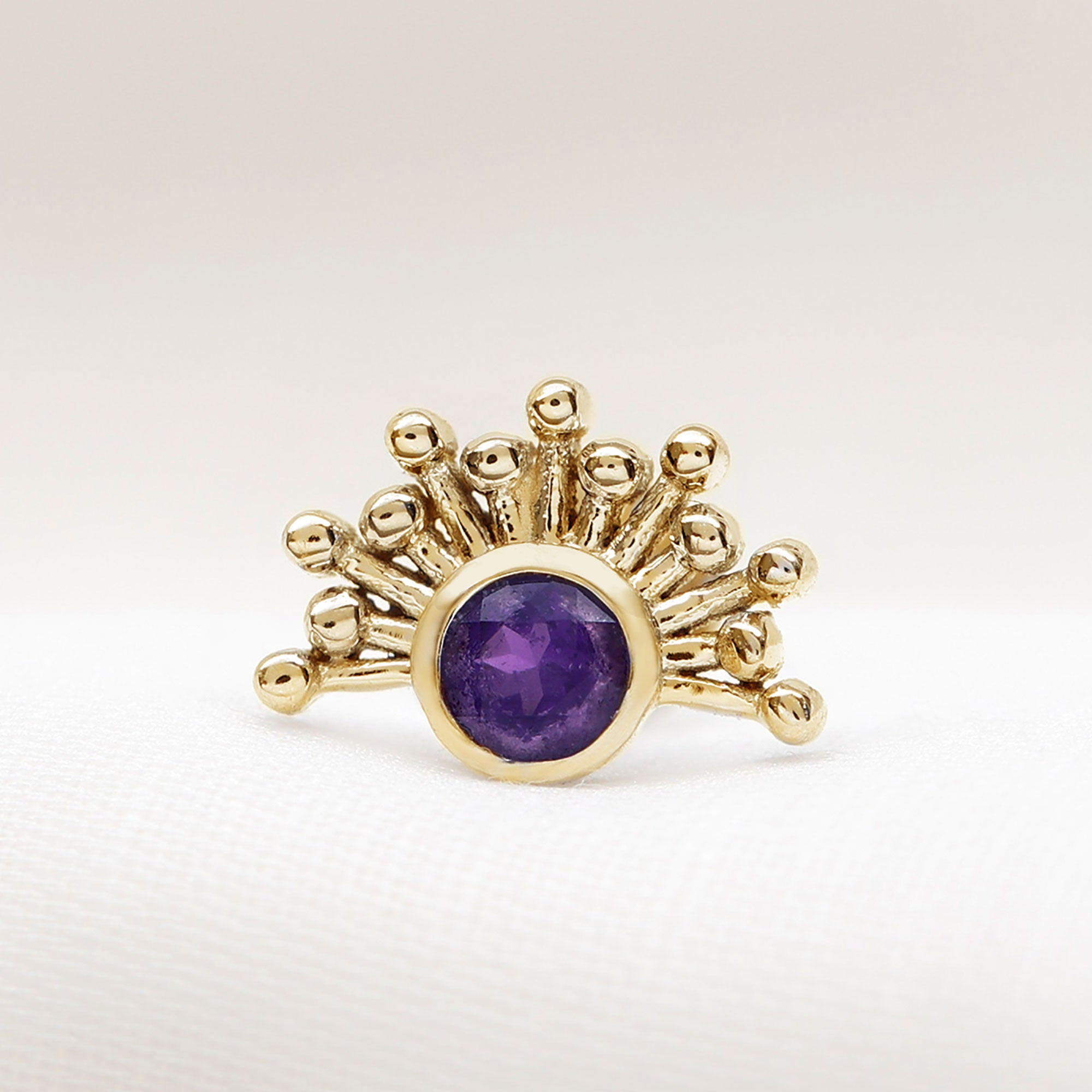Bezel Set Round Amethyst Sunburst Helix Earring AAA - Rosec Jewels