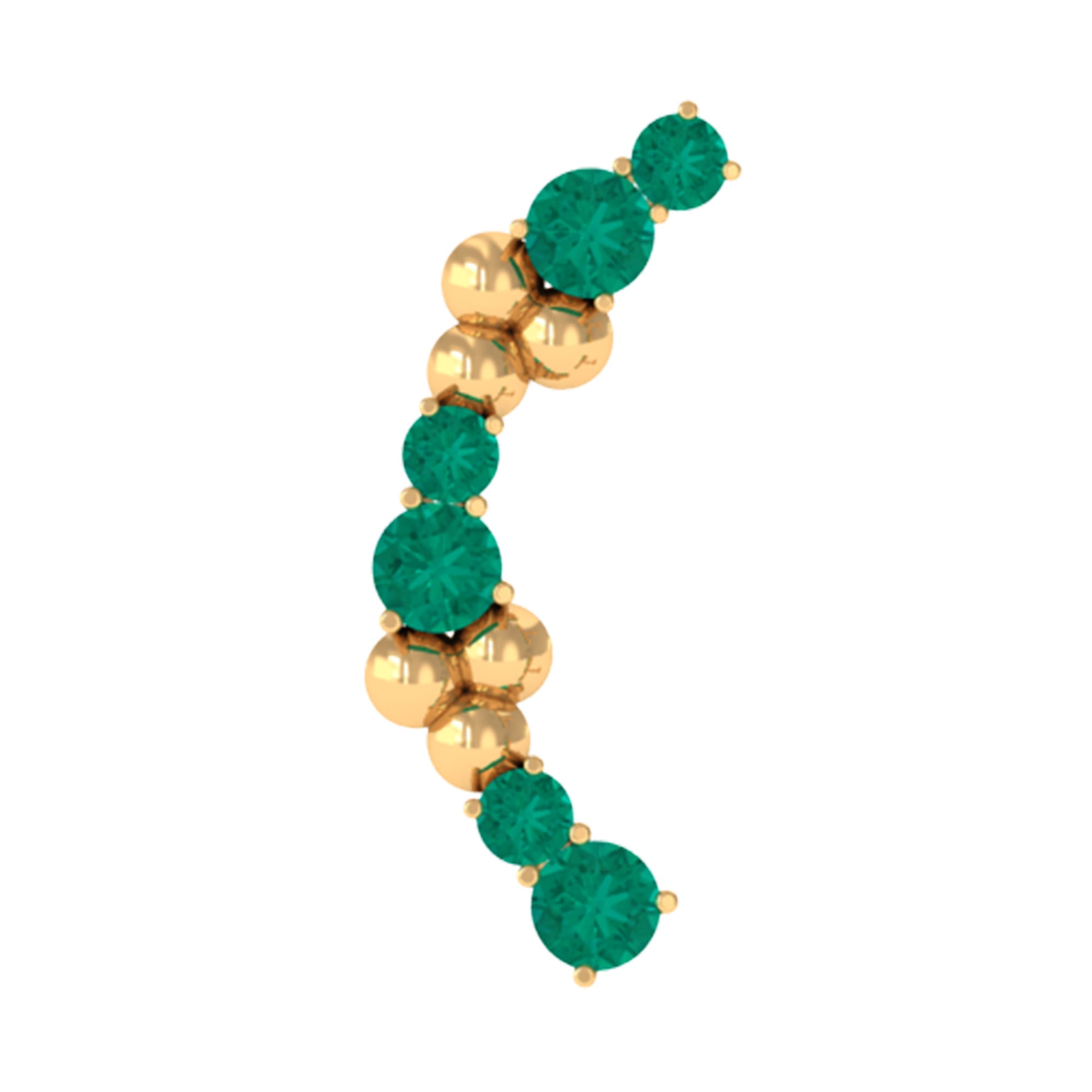 Natural Emerald Crawler Cartilage Earring with Beaded Details AAA - Rosec Jewels