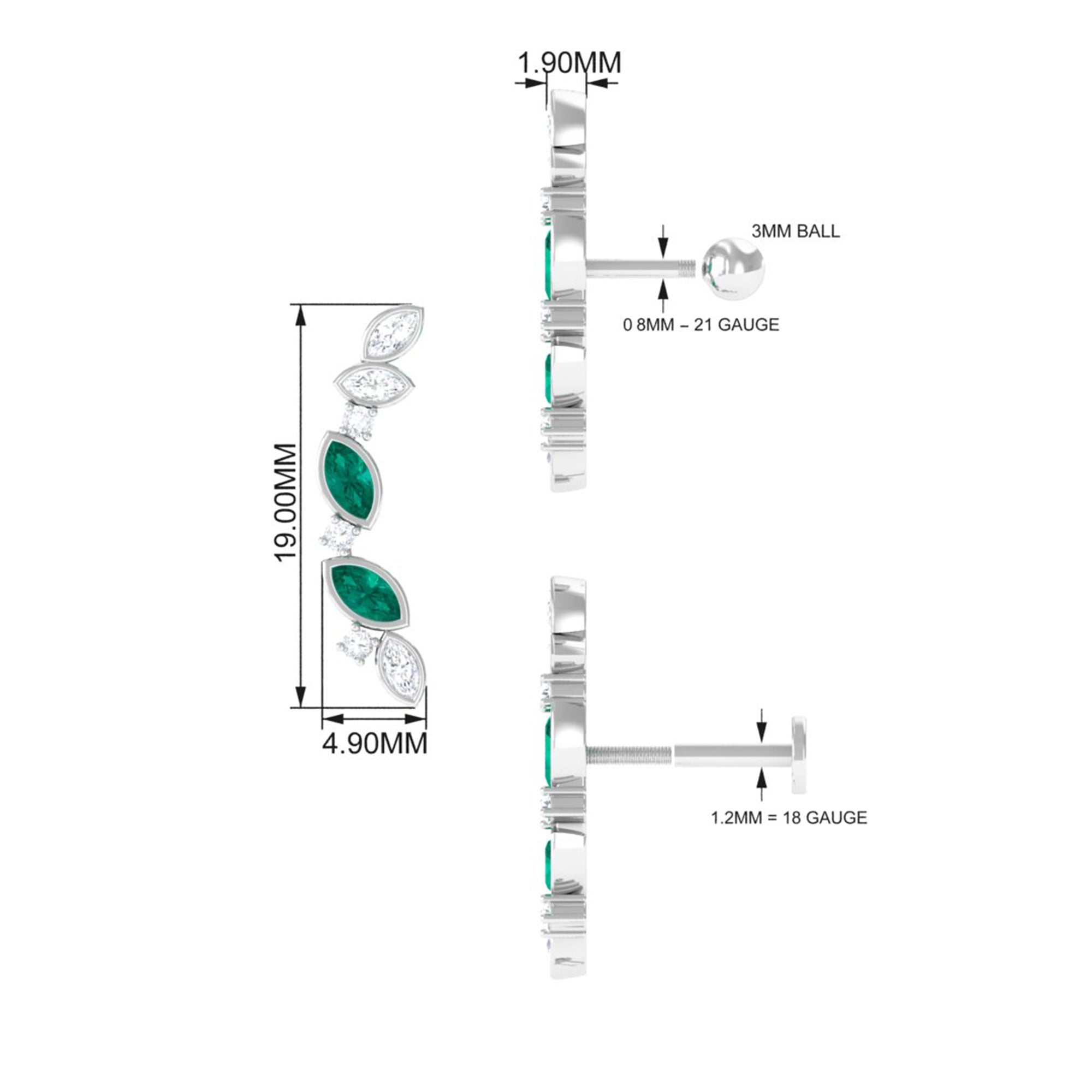 Rosec Jewels-Marquise Emerald Crawler Earring with Moissanite