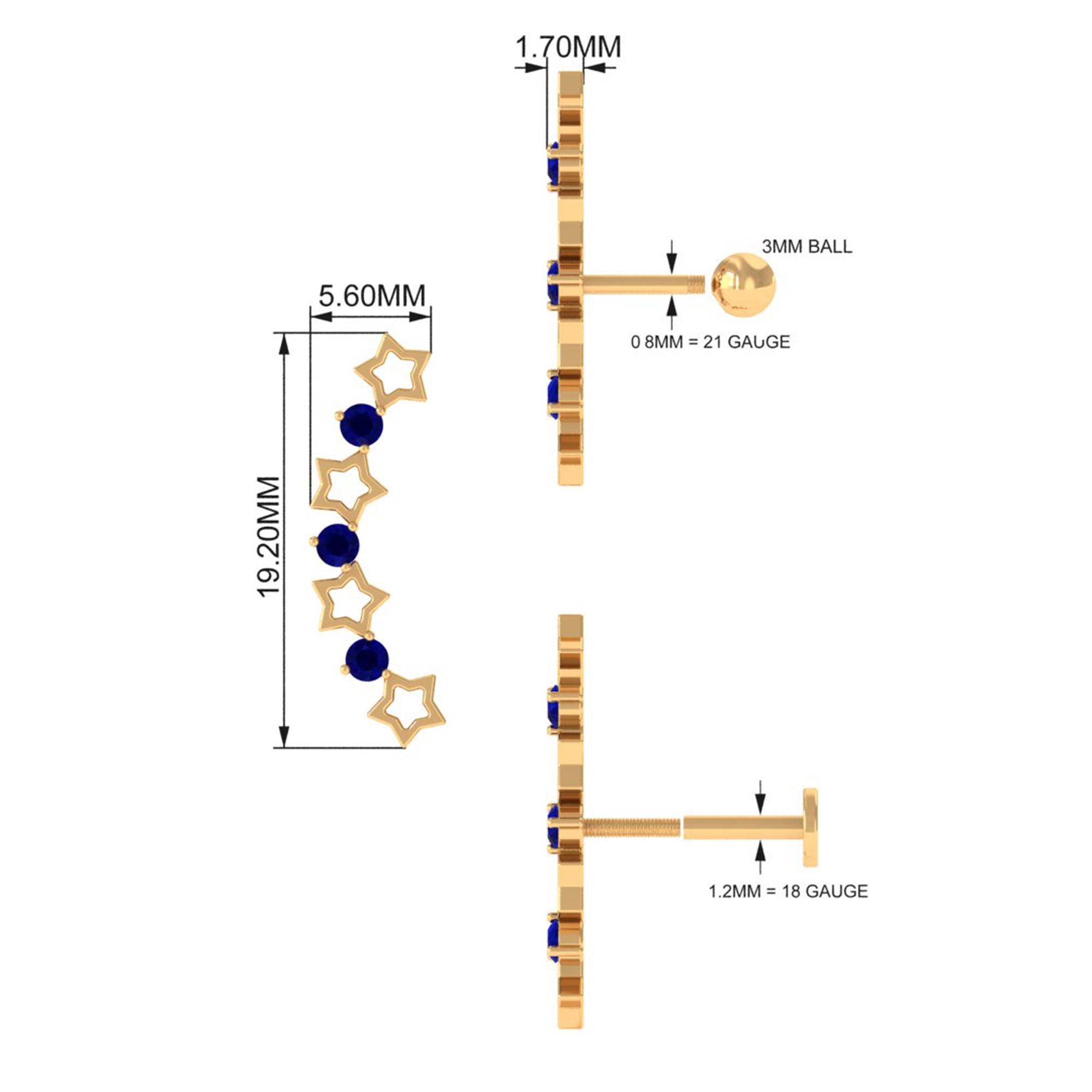 Rosec Jewels-Natural Blue Sapphire Celestial Climber Earring