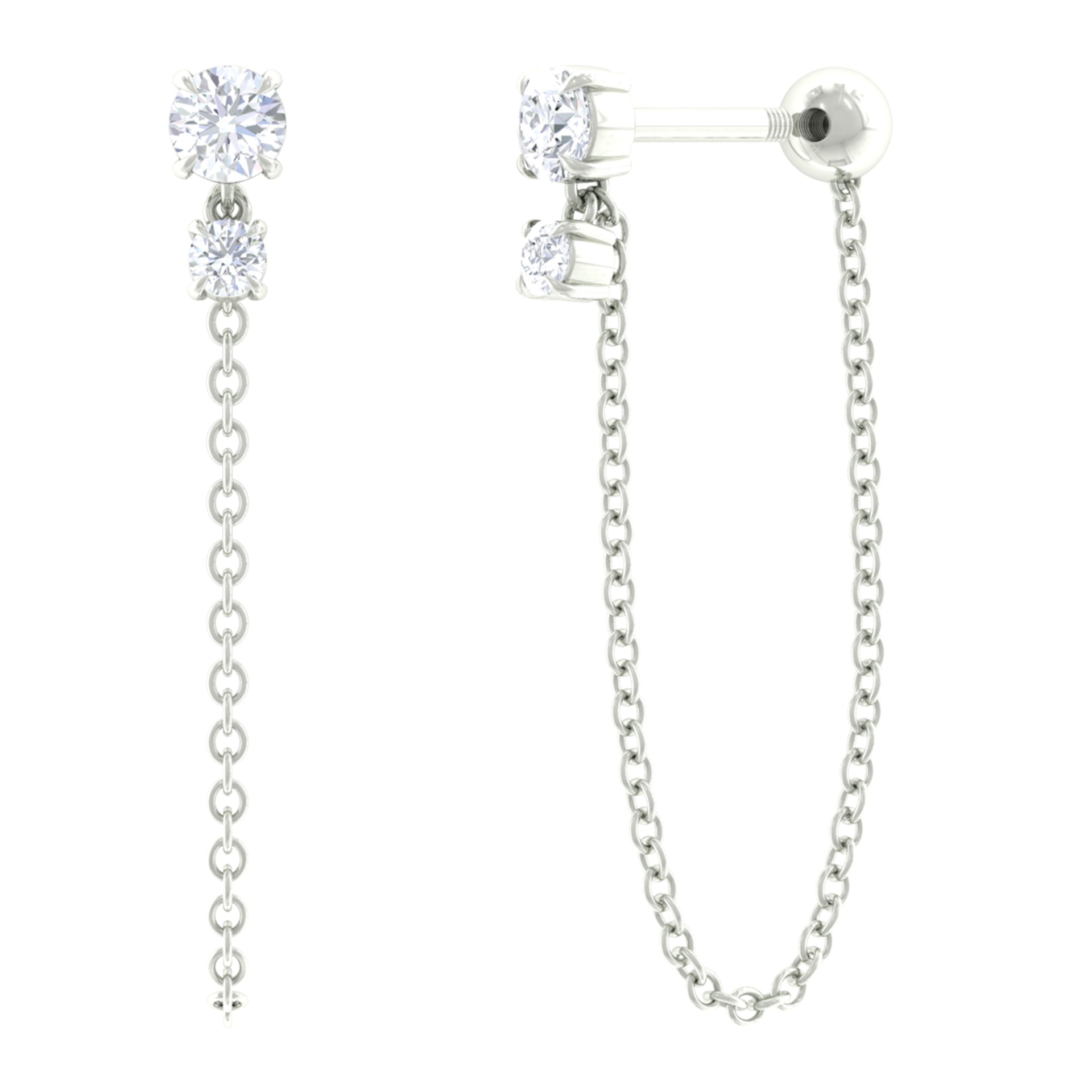 Moissanite Chain Drop Earring for Cartilage Piercing Moissanite - ( D-VS1 ) - Color and Clarity - Rosec Jewels
