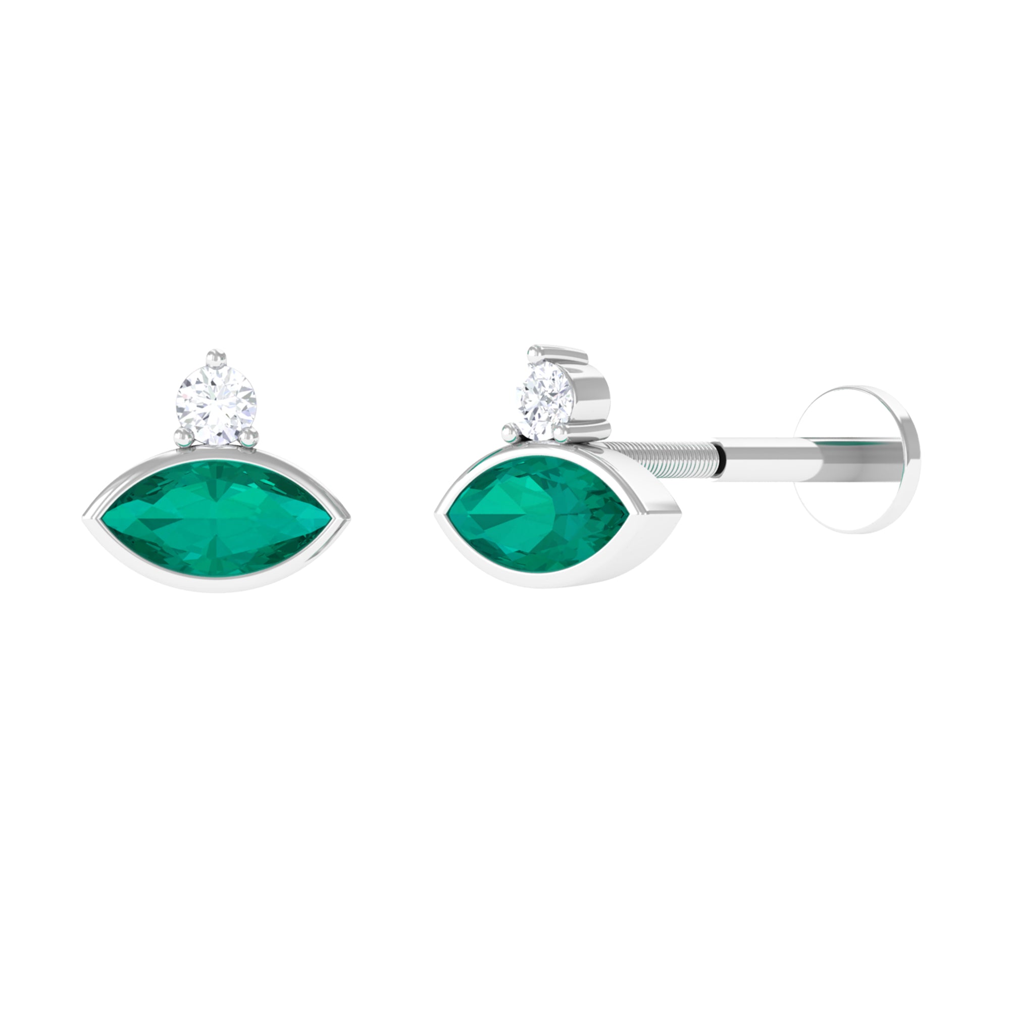 Marquise Cut Created Emerald Helix Earring with Moissanite Lab Created Emerald - ( AAAA ) - Quality - Rosec Jewels