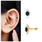 Certified Black Onyx Designer Helix Earring with Lab Grown Diamond AAA - Rosec Jewels