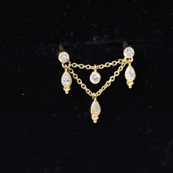 Vintage Inspired Diamond Chain Double Piercing Earring Natural - ( HI-SI ) - Rosec Jewels