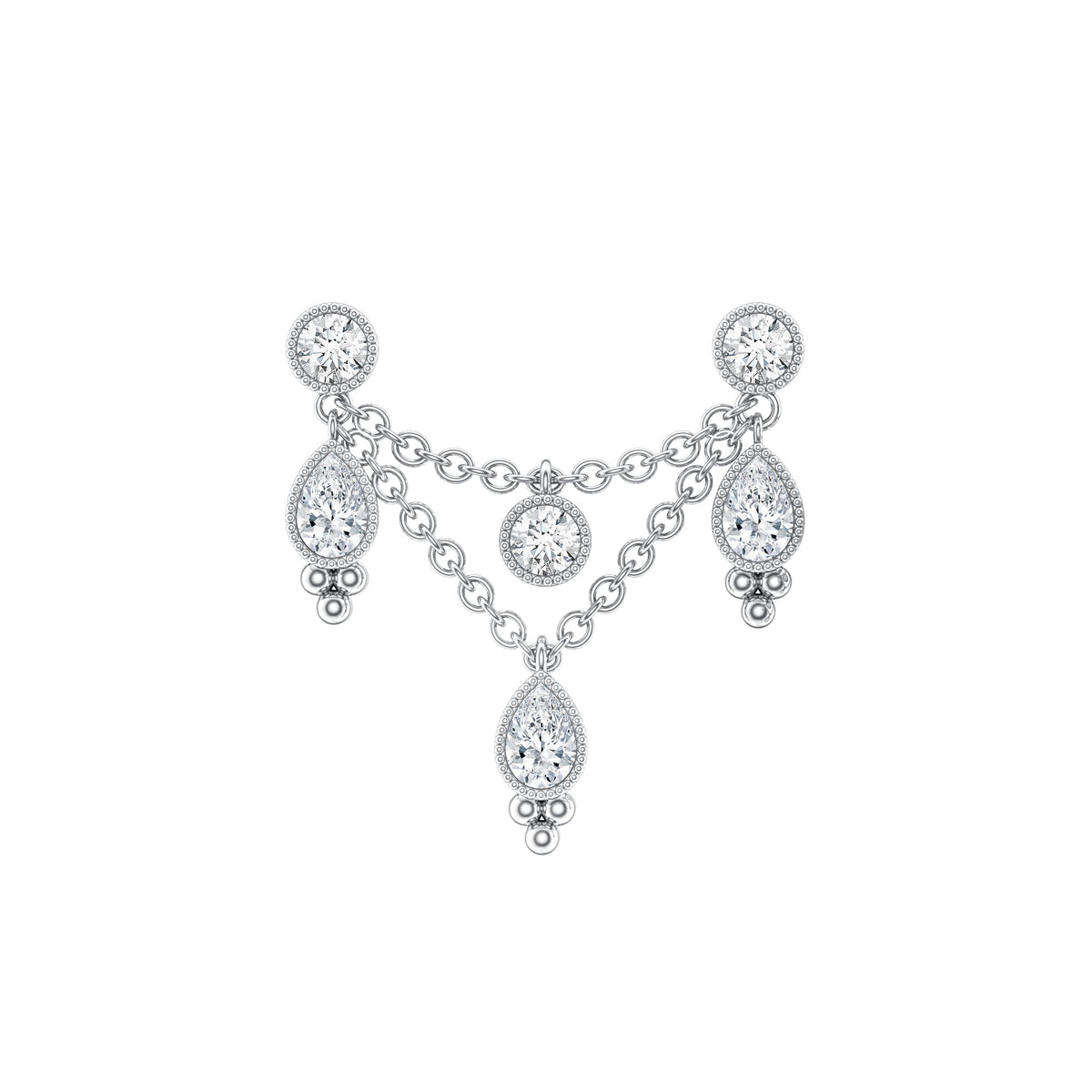 Vintage Inspired Diamond Chain Double Piercing Earring Natural - ( HI-SI ) - Rosec Jewels
