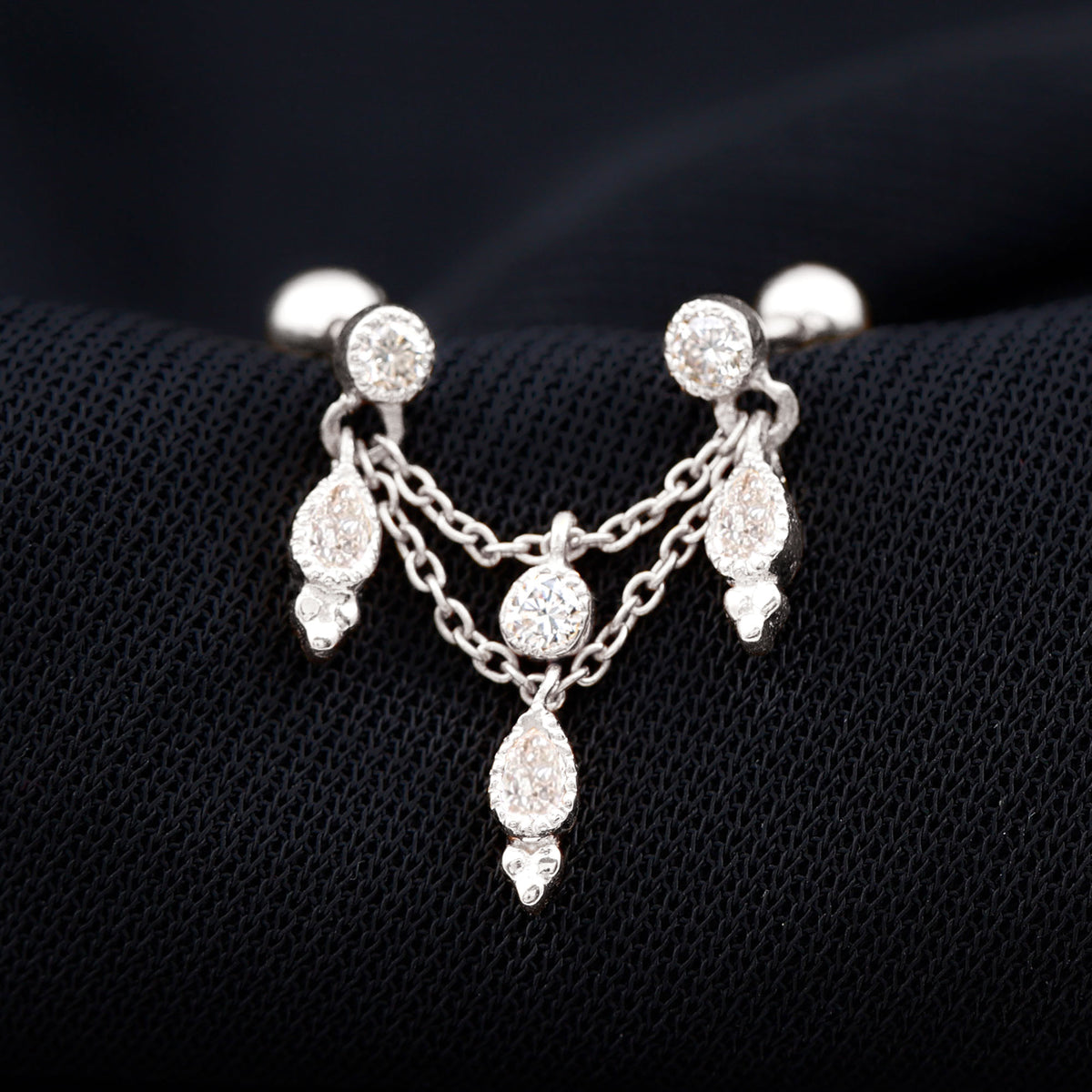 Vintage Inspired Diamond Chain Double Piercing Earring Natural - ( HI-SI ) - Rosec Jewels
