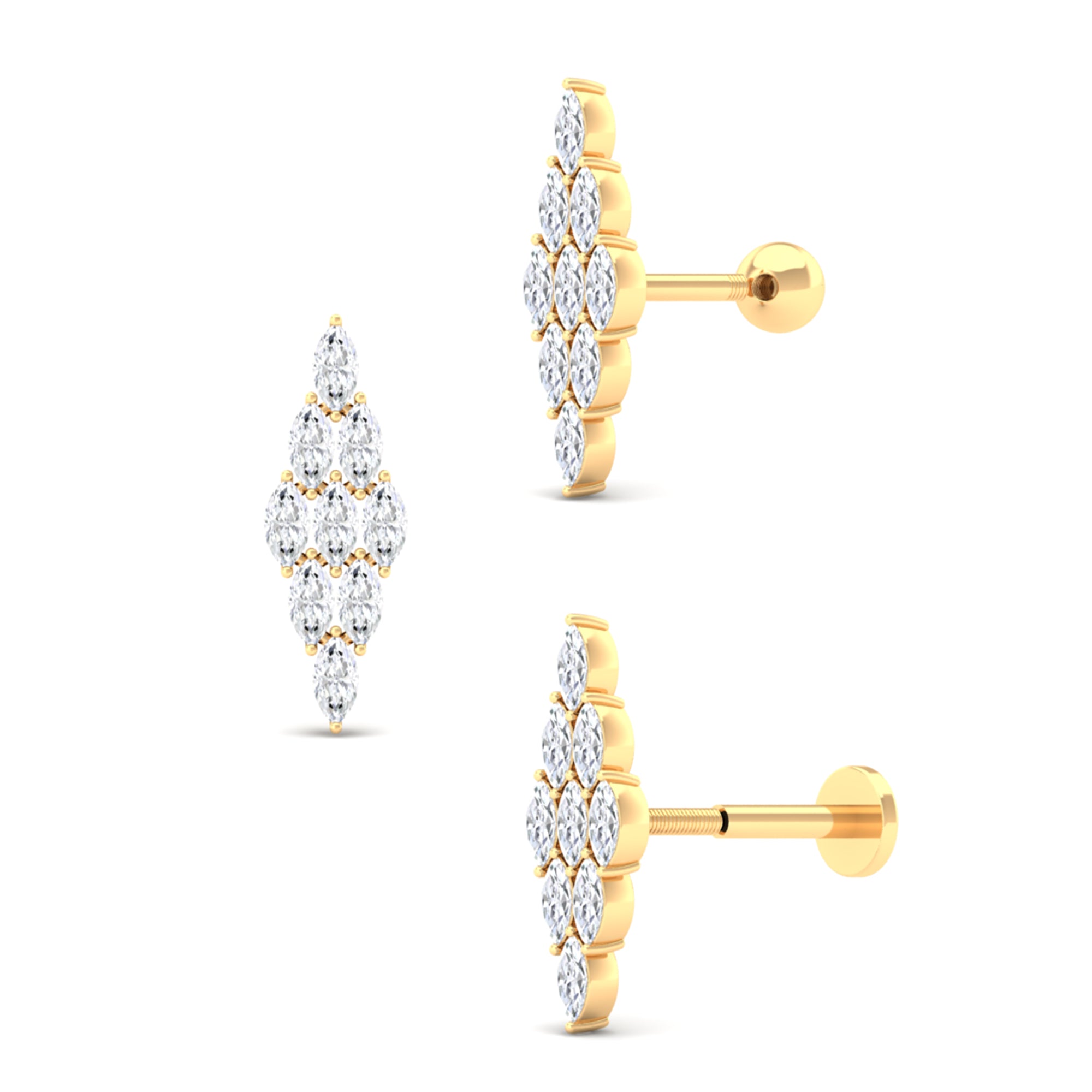 Marquise Moissanite Rhombus Helix Earring in Gold Moissanite - ( D-VS1 ) - Color and Clarity - Rosec Jewels