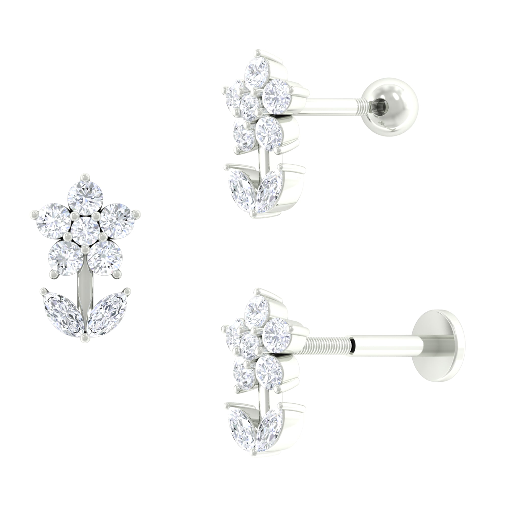 0.25 CT Moissanite Flower Cartilage Earring in Gold Moissanite - ( D-VS1 ) - Color and Clarity - Rosec Jewels