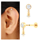 Bezel Set Round Cut Moissanite Helix Drop Earring in Gold Moissanite - ( D-VS1 ) - Color and Clarity - Rosec Jewels