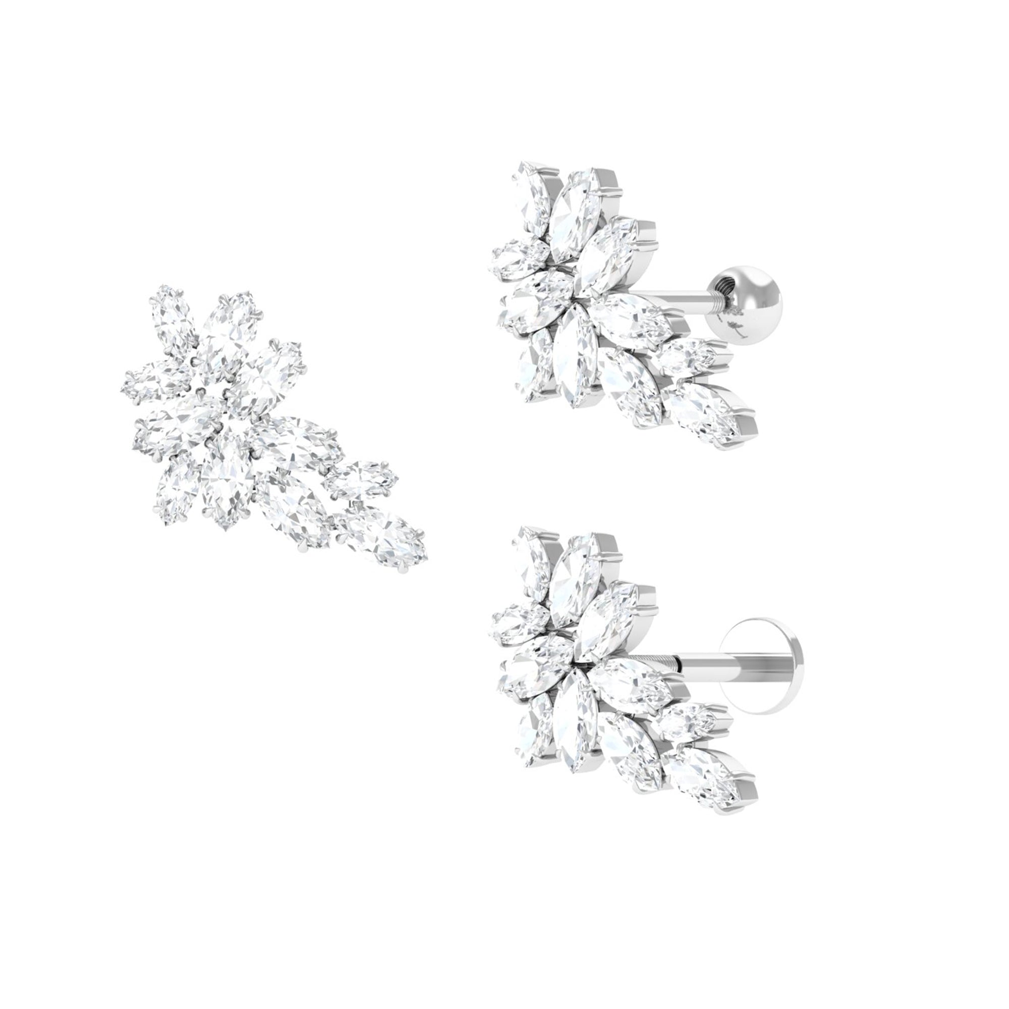 Marquise Moissanite Gold Leaf Earring for Cartilage Piercing Moissanite - ( D-VS1 ) - Color and Clarity - Rosec Jewels