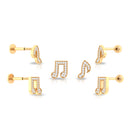 Moissanite Gold Music Note Earring Set for Helix Piercing Moissanite - ( D-VS1 ) - Color and Clarity - Rosec Jewels
