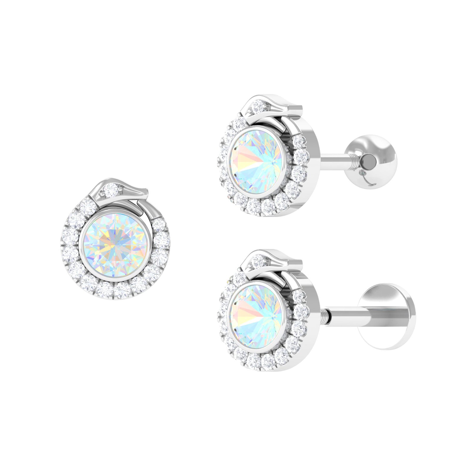 0.25 CT Ethiopian Opal and Moissanite Snake Rook Earring in Gold Ethiopian Opal - ( AAA ) - Quality - Rosec Jewels