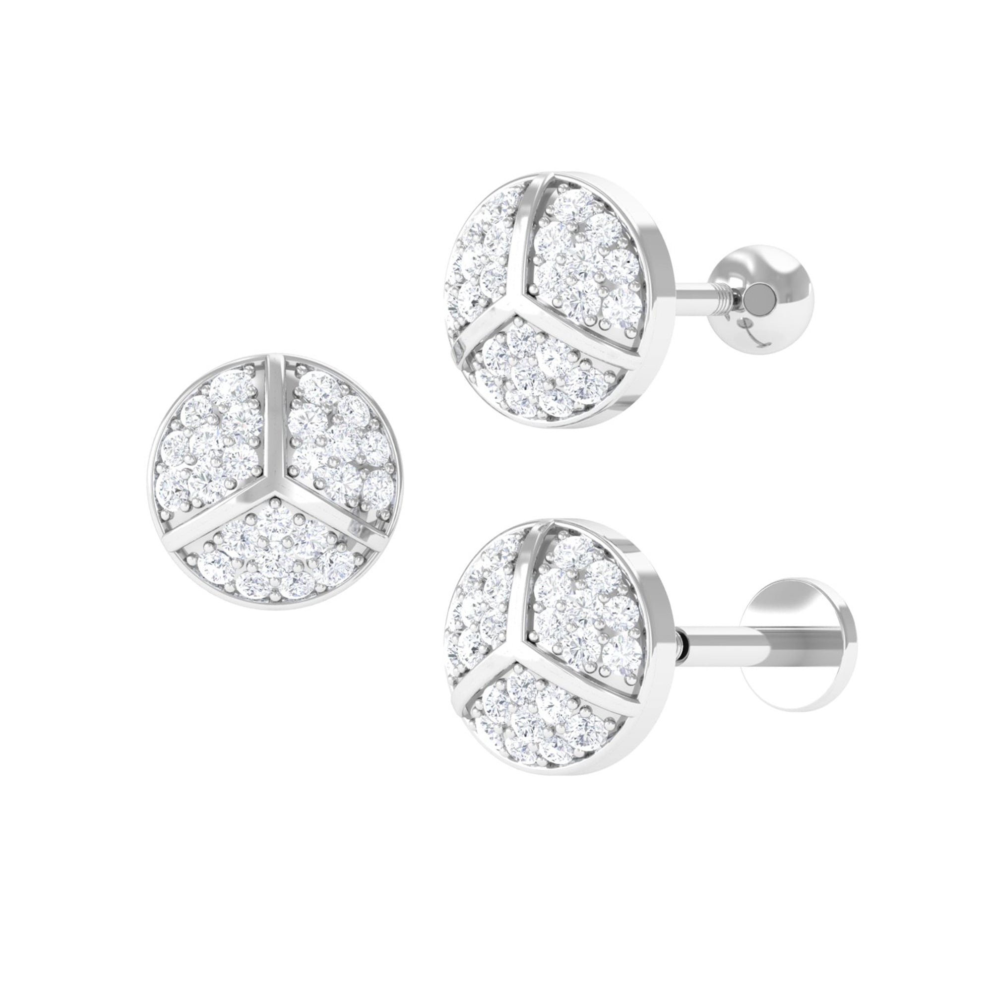 Moissanite Gold Round Cartilage Stud Earring Moissanite - ( D-VS1 ) - Color and Clarity - Rosec Jewels