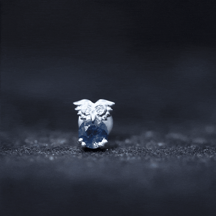 Blue Sapphire and Lab Grown Diamond Owl Helix Earring AAA - Rosec Jewels