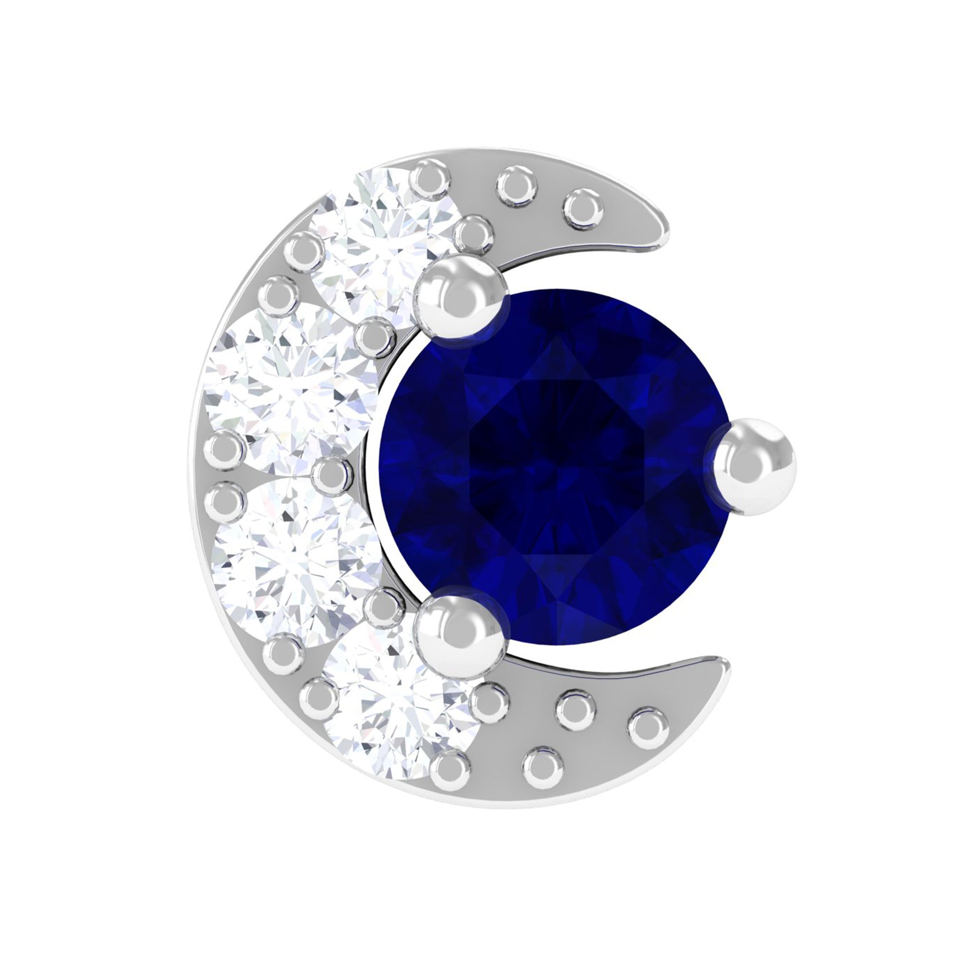 Dainty Blue Sapphire and Diamond Moon Helix Earring AAA - Rosec Jewels