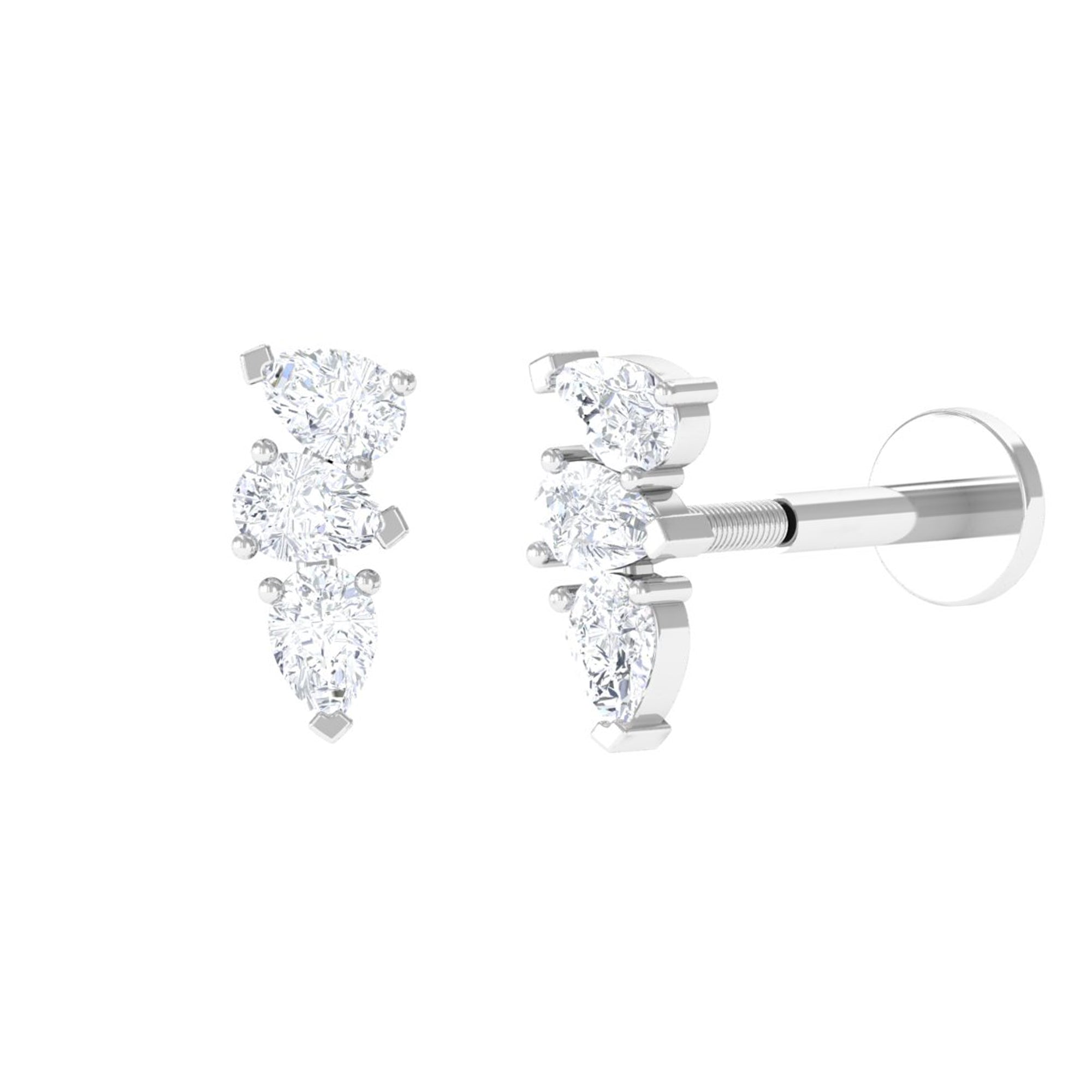 Rosec Jewels-Pear Shape Diamond 3 Stone Earring for Tragus Piercing