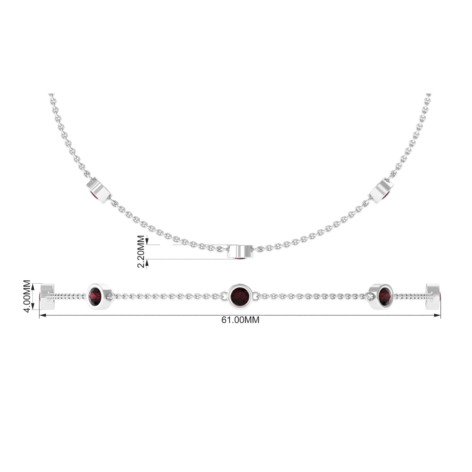 1 CT Bezel Set Garnet Seven Stone Station Chain Bracelet Garnet - ( AAA ) - Quality - Rosec Jewels
