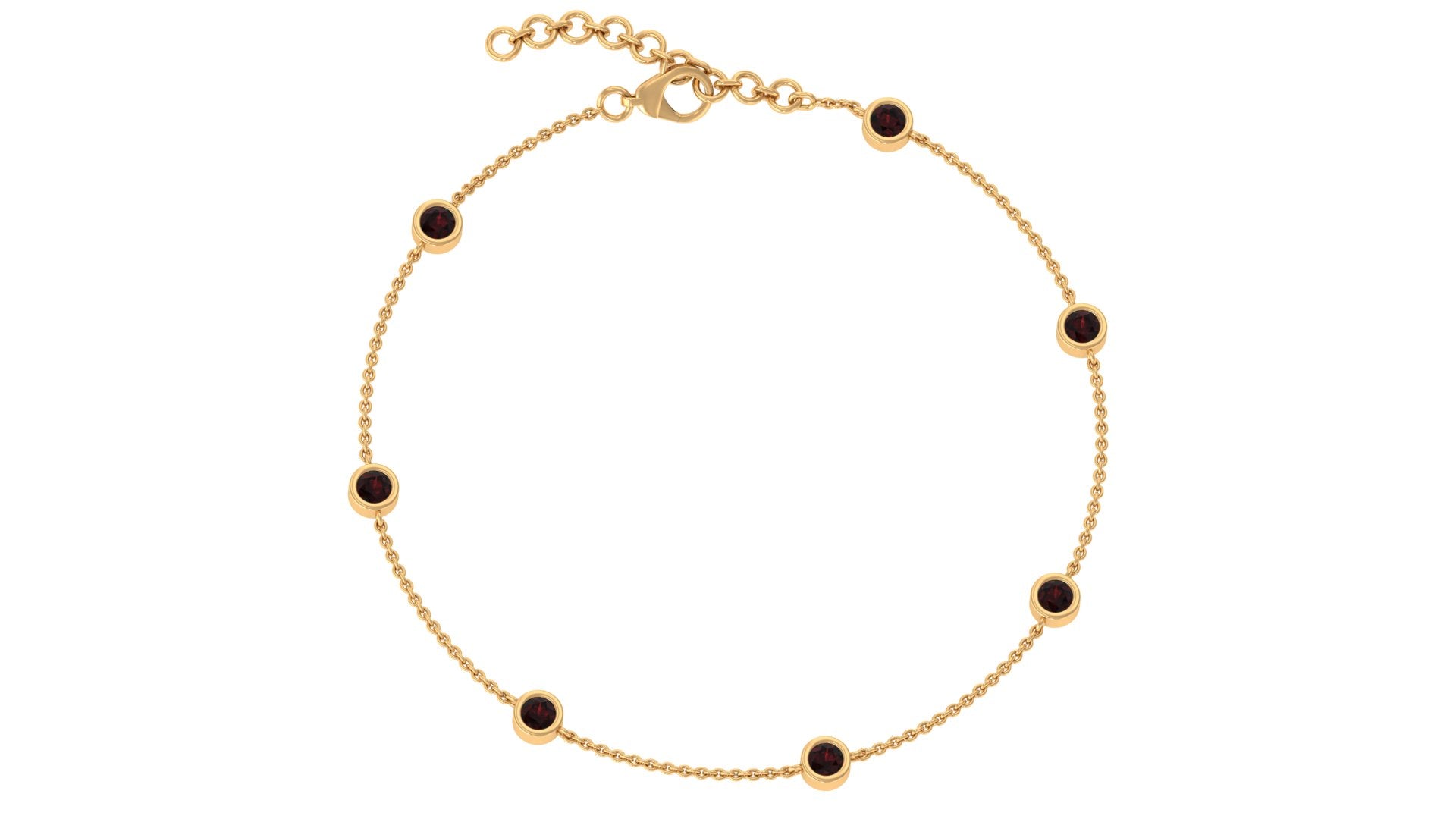 1 CT Bezel Set Garnet Seven Stone Station Chain Bracelet Garnet - ( AAA ) - Quality - Rosec Jewels