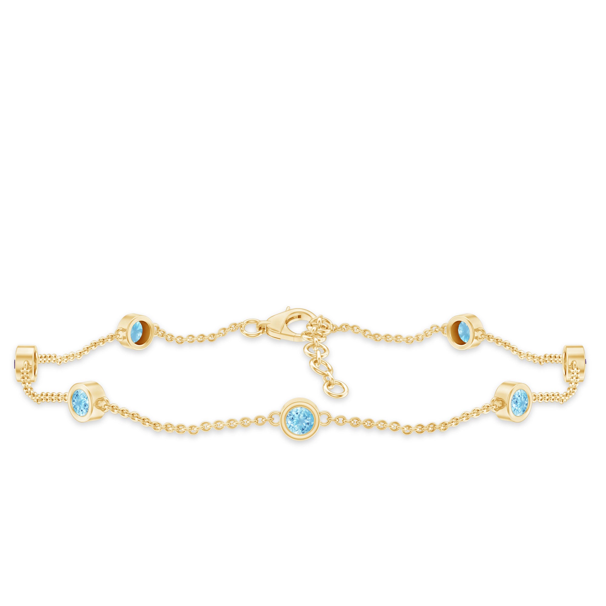 Bezel Set Aquamarine Station Bracelet for Women AAA - Rosec Jewels