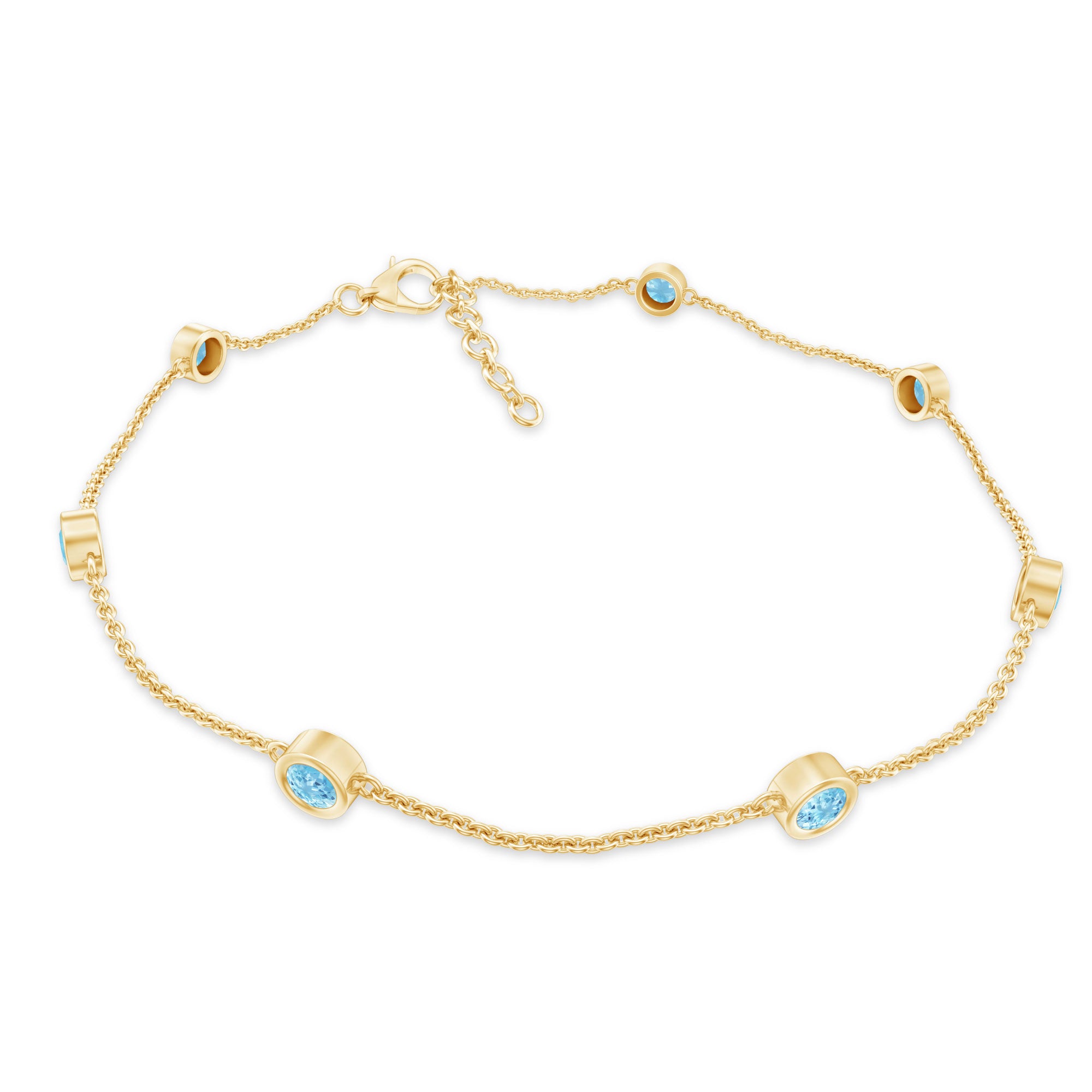 Bezel Set Aquamarine Station Bracelet for Women AAA - Rosec Jewels