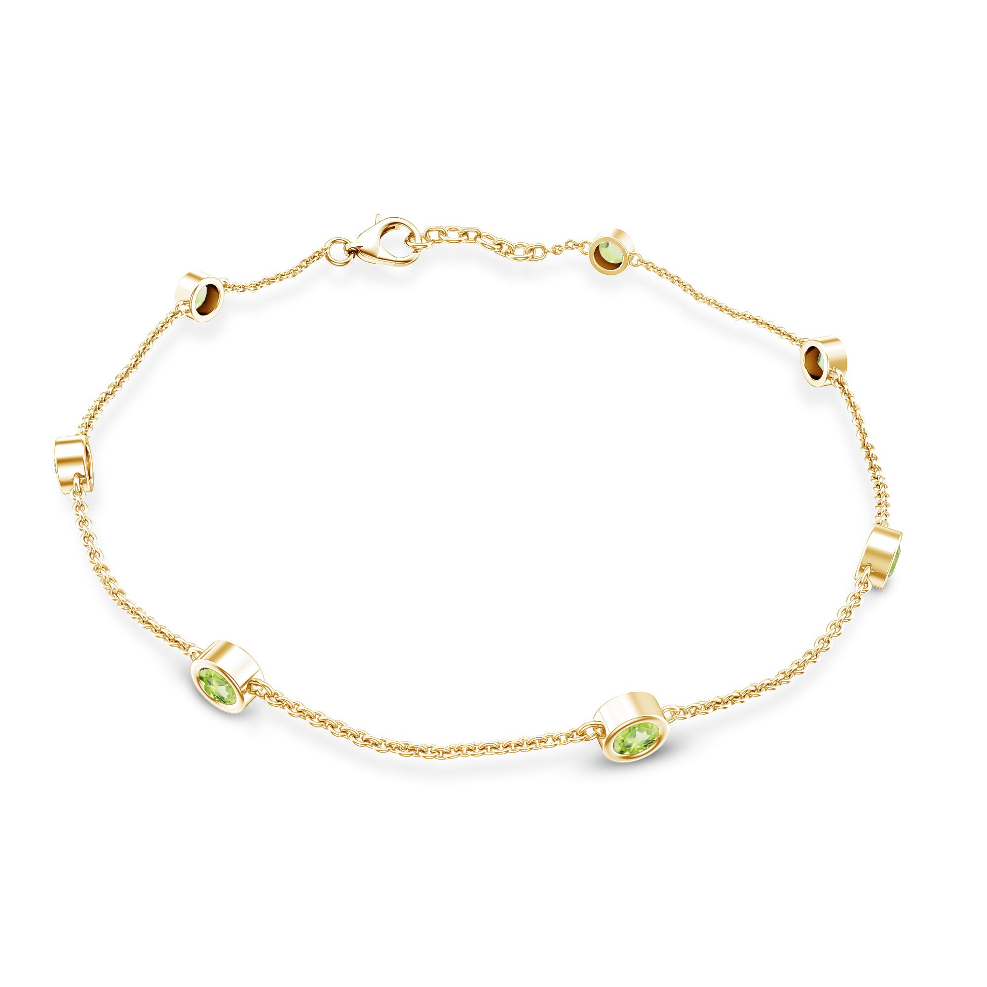 Bezel Set Seven Stone Peridot Station Bracelet AAA - Rosec Jewels