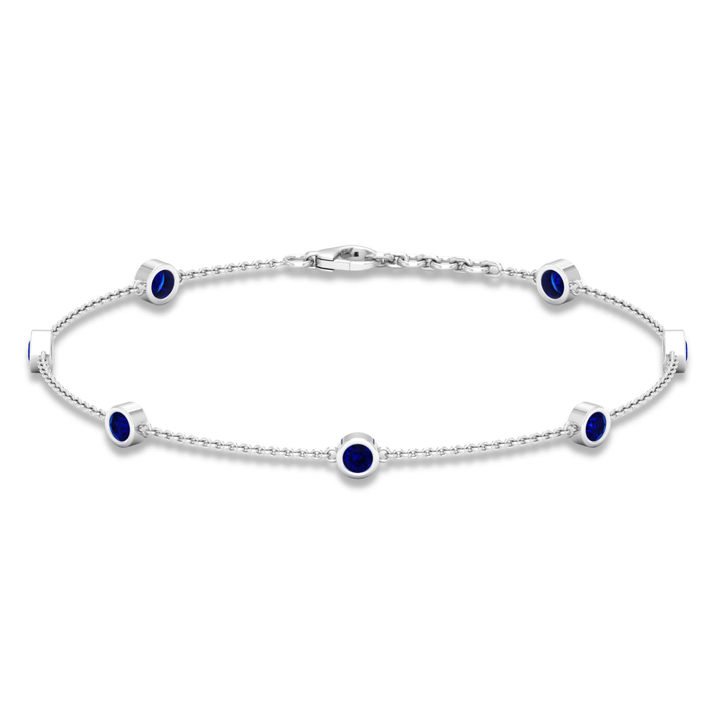 Bezel Set Blue Sapphire Station Bracelet Blue Sapphire - ( AAA ) - Quality - Rosec Jewels UK