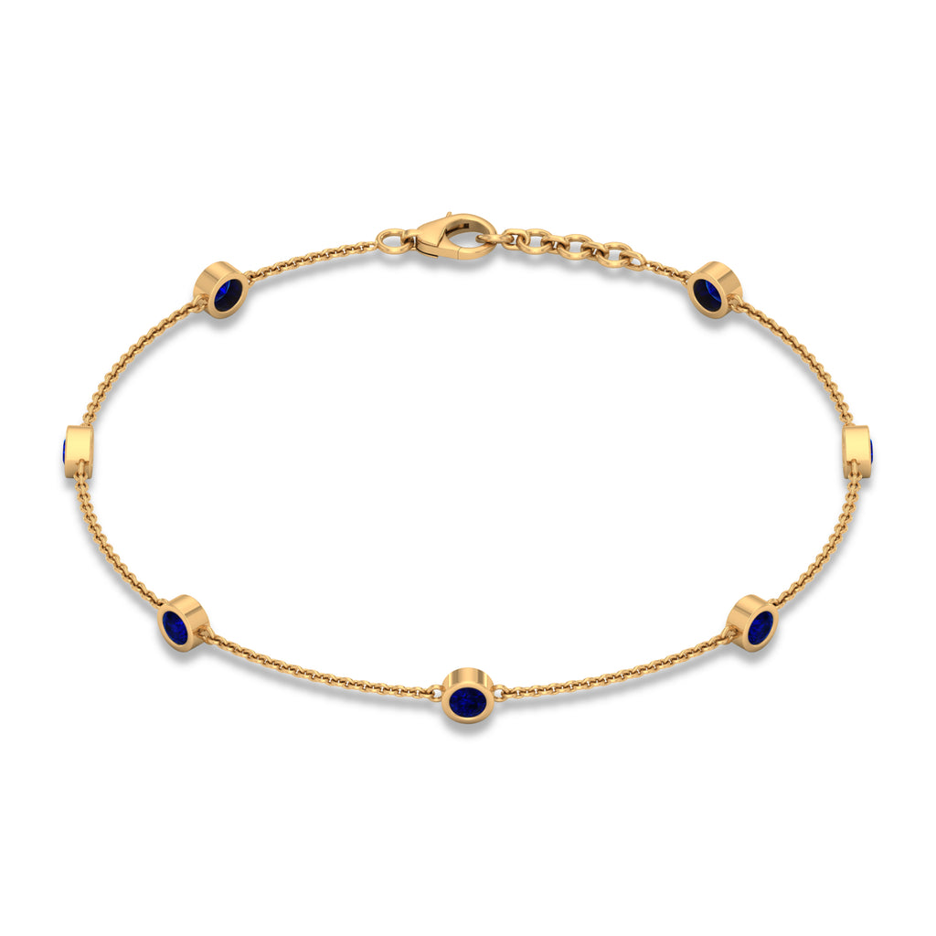 Bezel Set Blue Sapphire Station Bracelet Blue Sapphire - ( AAA ) - Quality - Rosec Jewels UK