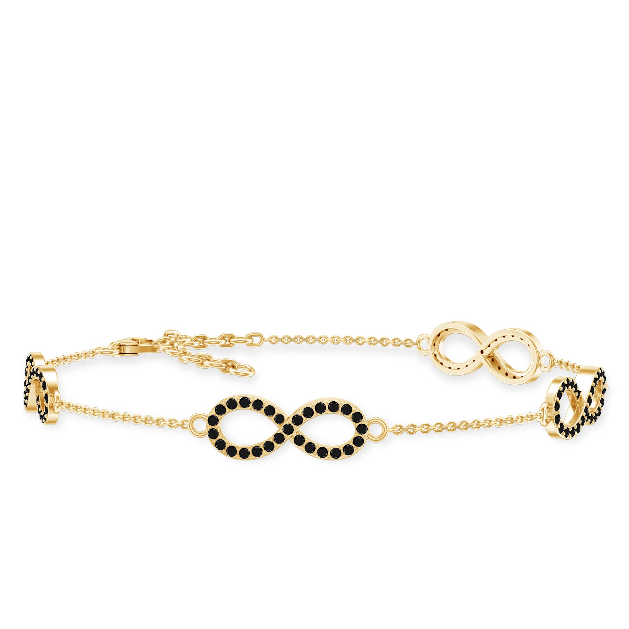 Certified Lab Grown Black Diamond Infinity Chain Bracelet AAAA ( Synthetic ) - Rosec Jewels