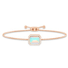 2 Carat Emerald Cut Ethiopian Opal and Diamond Bolo Chain Bracelet AAA - Rosec Jewels